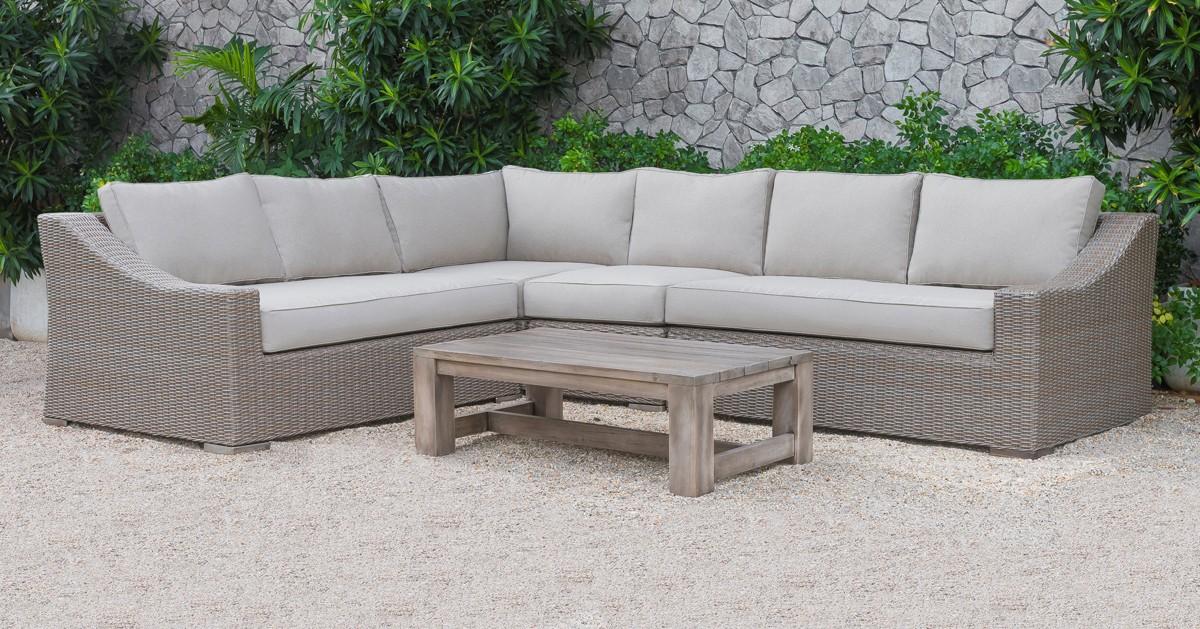 Modern Outdoor Sectional Sofa Set Renava Pacifica Outdoor VGATRASF-126-BGE-Set-2 in Gray, Beige Wicker