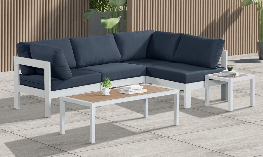 Contemporary Patio Sectional NIZUC 375Navy-Sec4A 375Navy-Sec4A in Navy, White Fabric