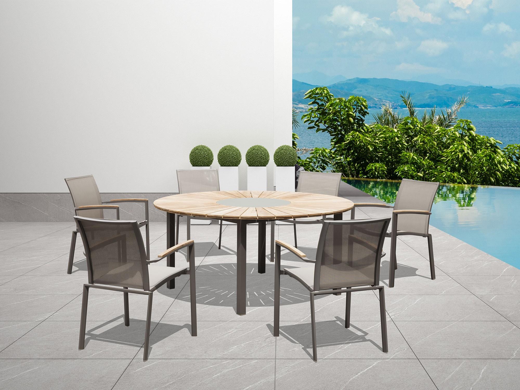 Contemporary Outdoor Dining Set Sanctuary DT1539C-TAU-Set-5 in Natural, Gray 