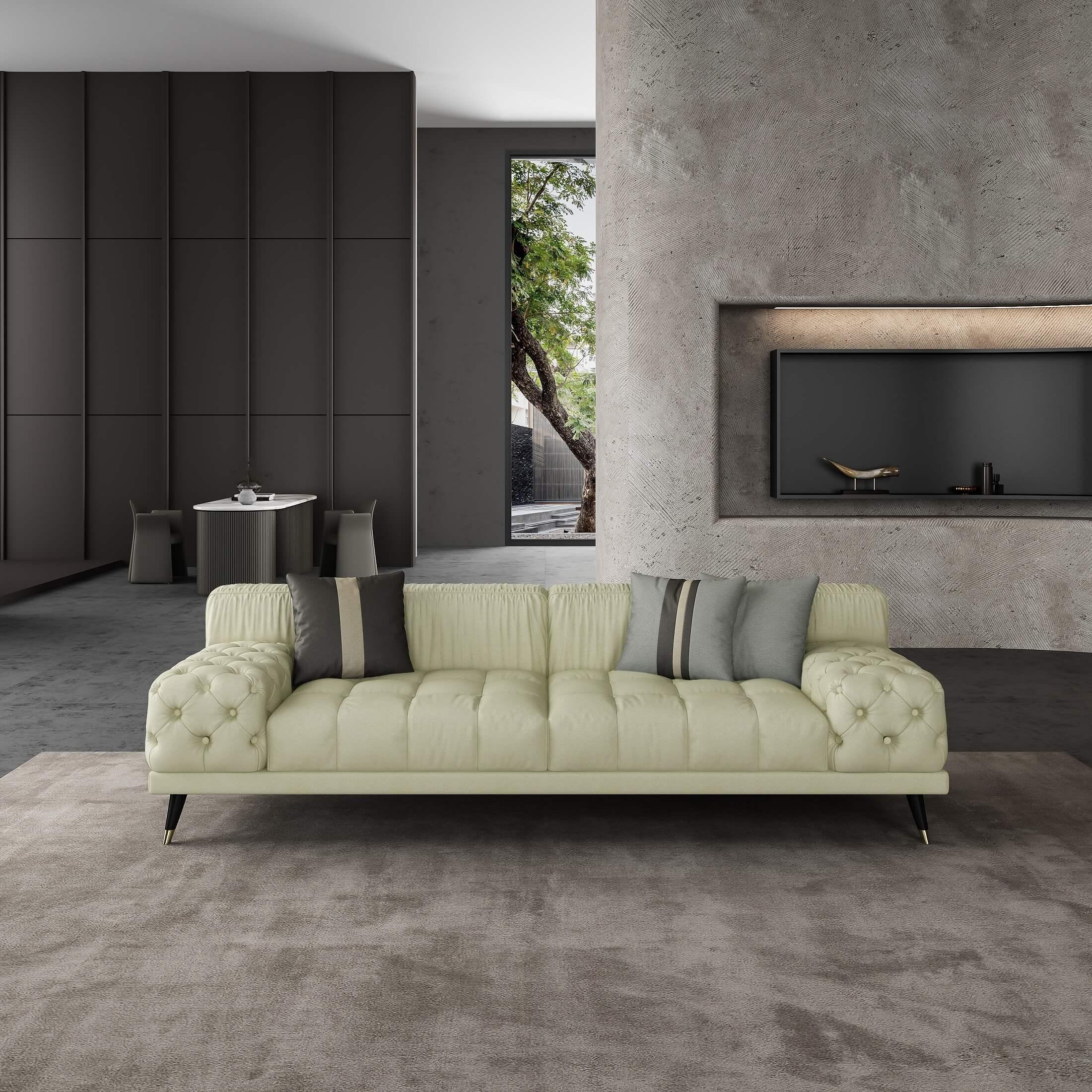 

    
Off-White Italian Leather Sofa Contemporary PICASSO EUROPEAN FURNITURE
