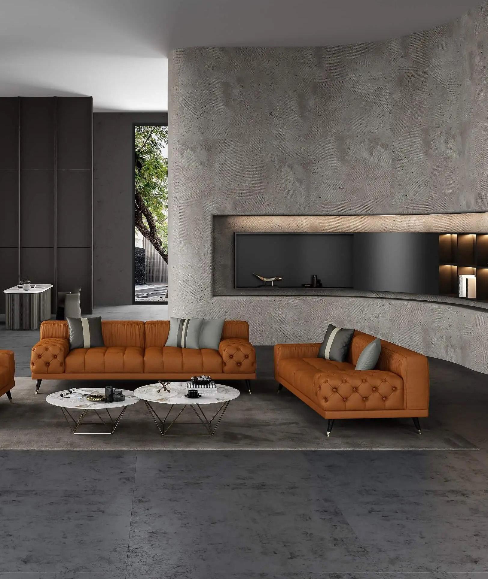 Modern Sofa and Loveseat Set Outlander EF-88880-Set-2 in Cognac Leather