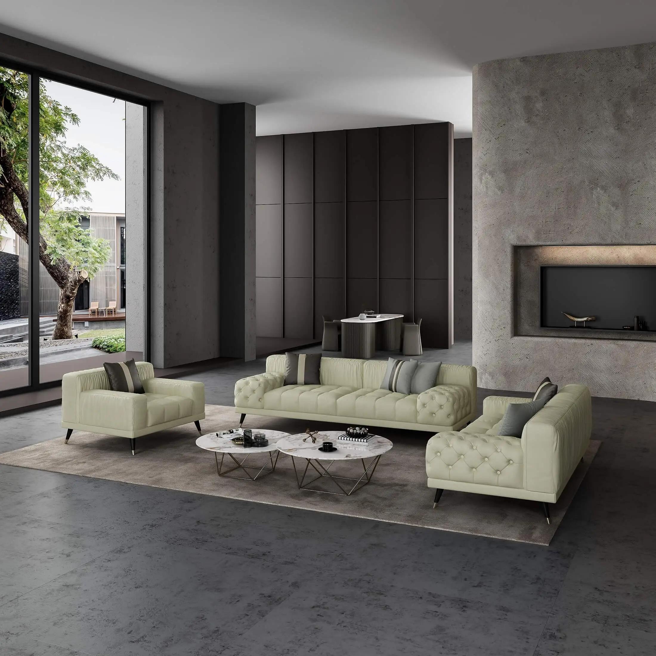 

                    
Buy Off-White Italian Leather Sofa Set 2Pcs Contemporary PICASSO EUROPEAN FURNITURE
