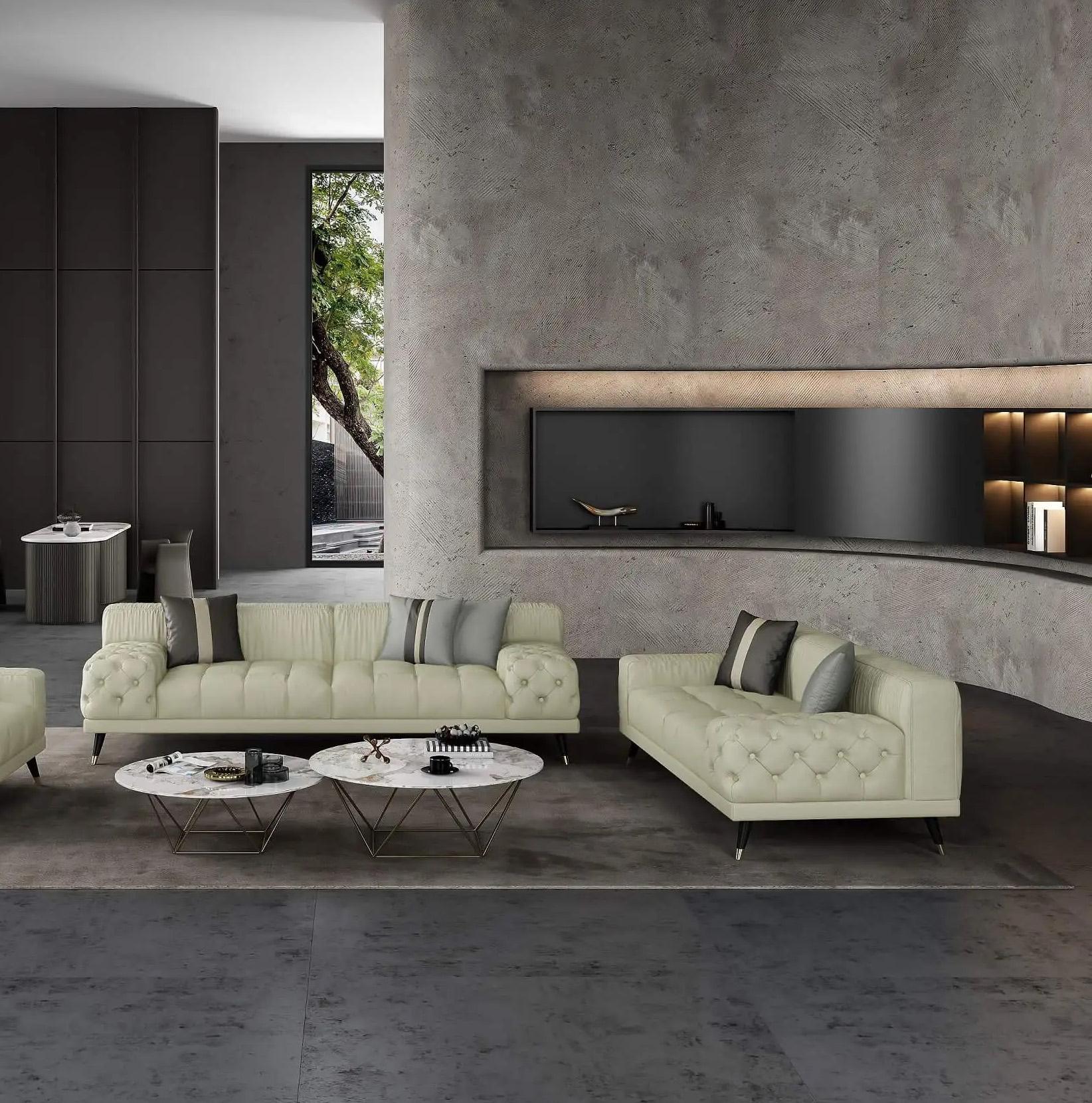 Modern Sofa and Loveseat Set Outlander EF-88881-Set-2 in Off-White Leather