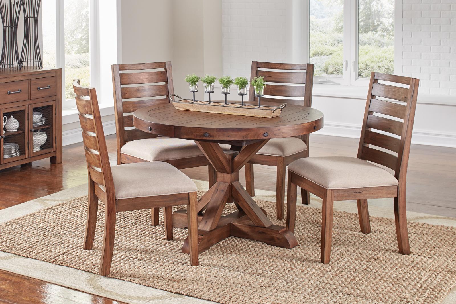 Rustic Dining Table Set Anacortes ANASM6200-Set-5 in Brown Fabric
