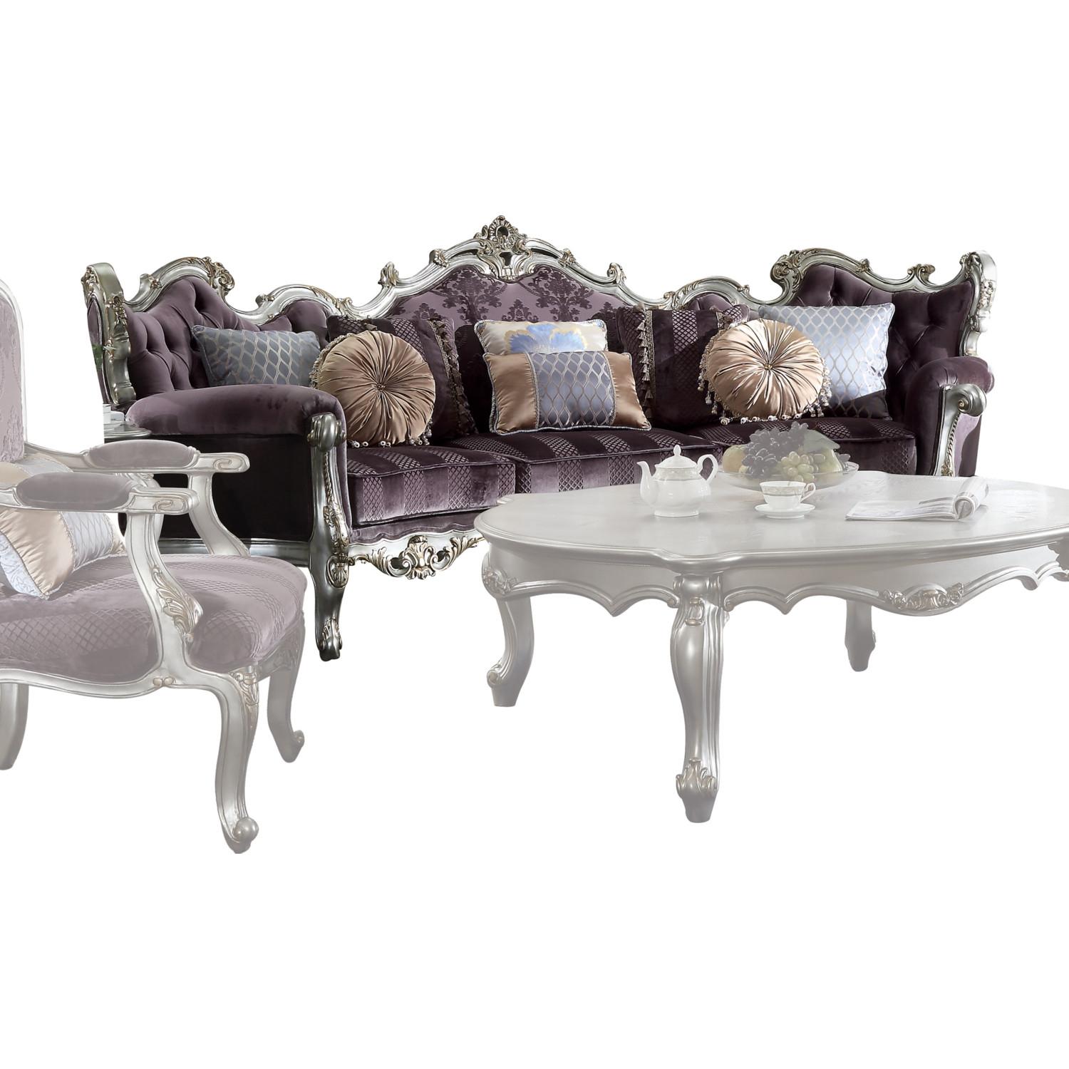 

        
Acme Furniture Picardy II 53465 Sofa Set Platinum/Antique/Violet Velvet 0840412171888
