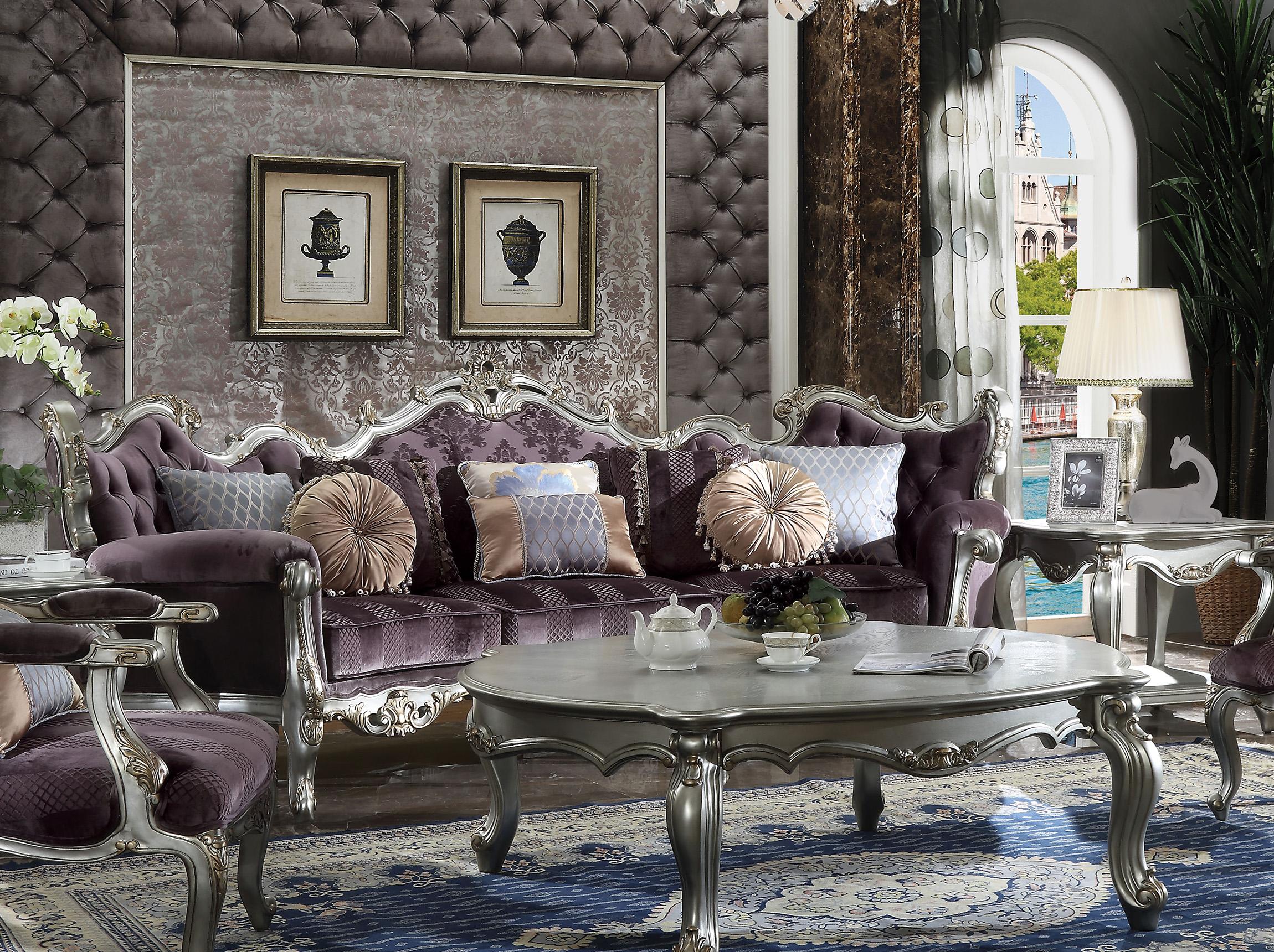 Classic, Traditional Sofa Picardy II 53465 53465-Picardy II in Platinum, Antique, Violet Velvet