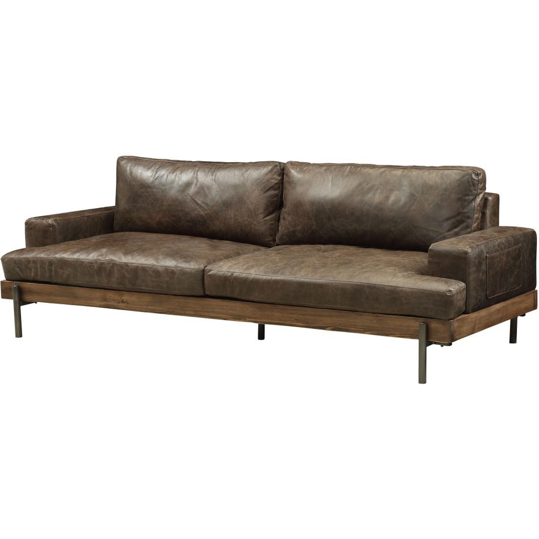

    
Pakswith Genuine Leather 94.68" Recessed Arm Sofa Oak/Chocolate Industrial
