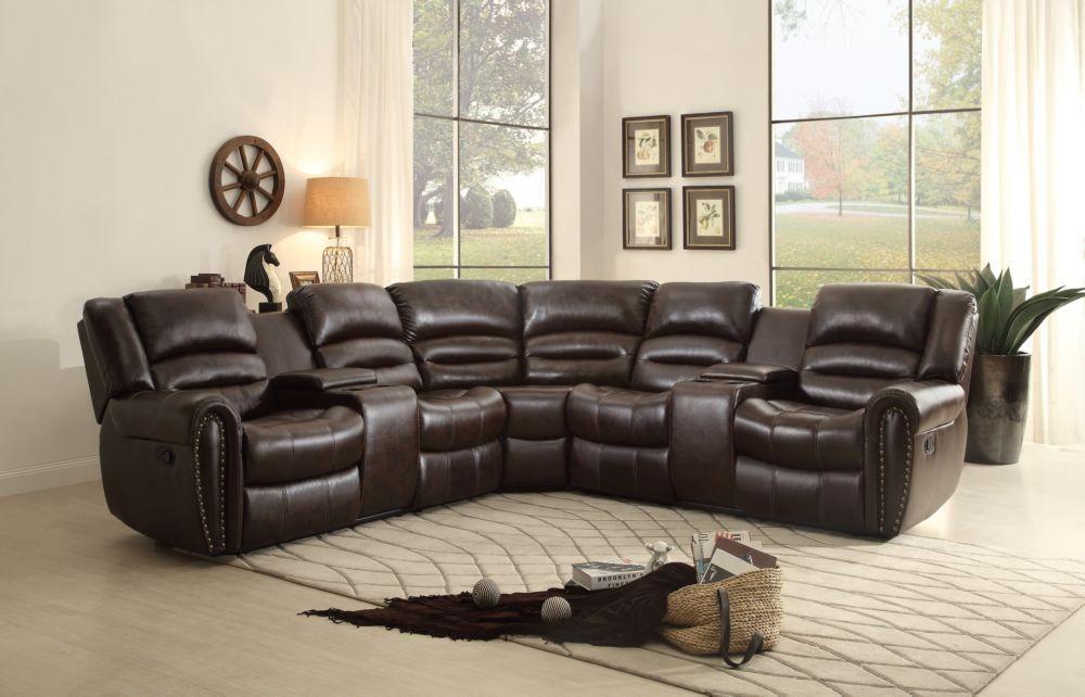 

    
Palmyra Tufted Brown Bonded Leather Reclining Sectional Sofa Console
