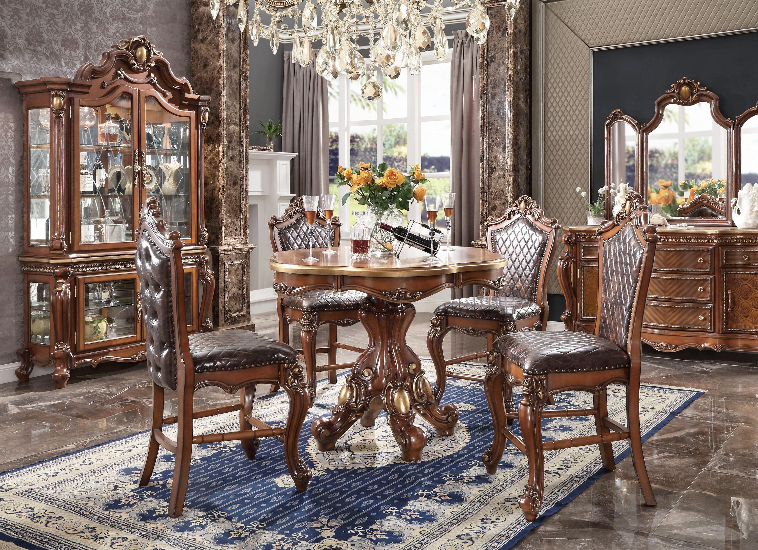 Classic, Traditional Dining Table Set 78220 Picardy 78220-Set-5 in Oak, Cherry, Antique PU