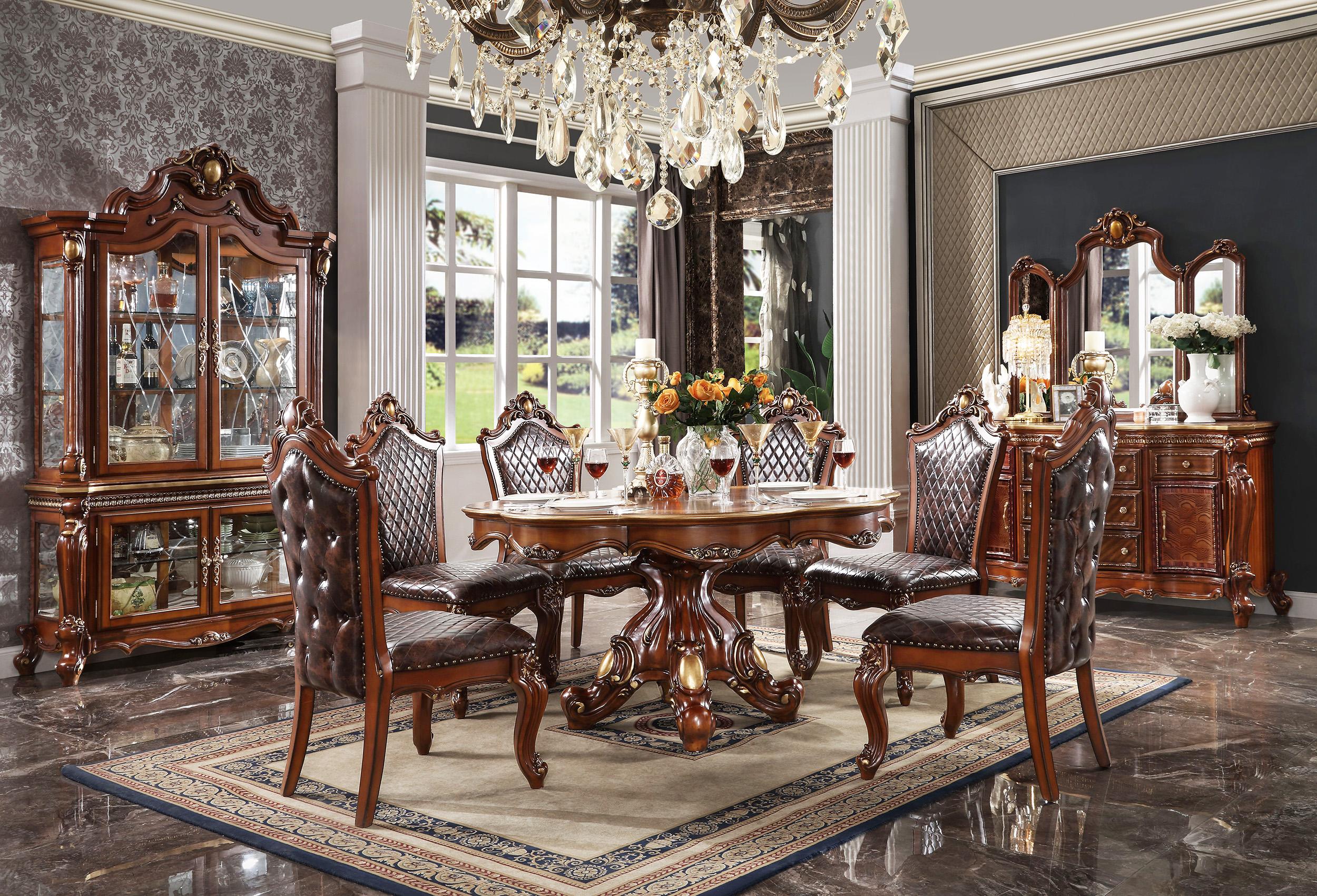 Traditional Dining Room Set 68225 Picardy 68225-7PC in Brown Fabric