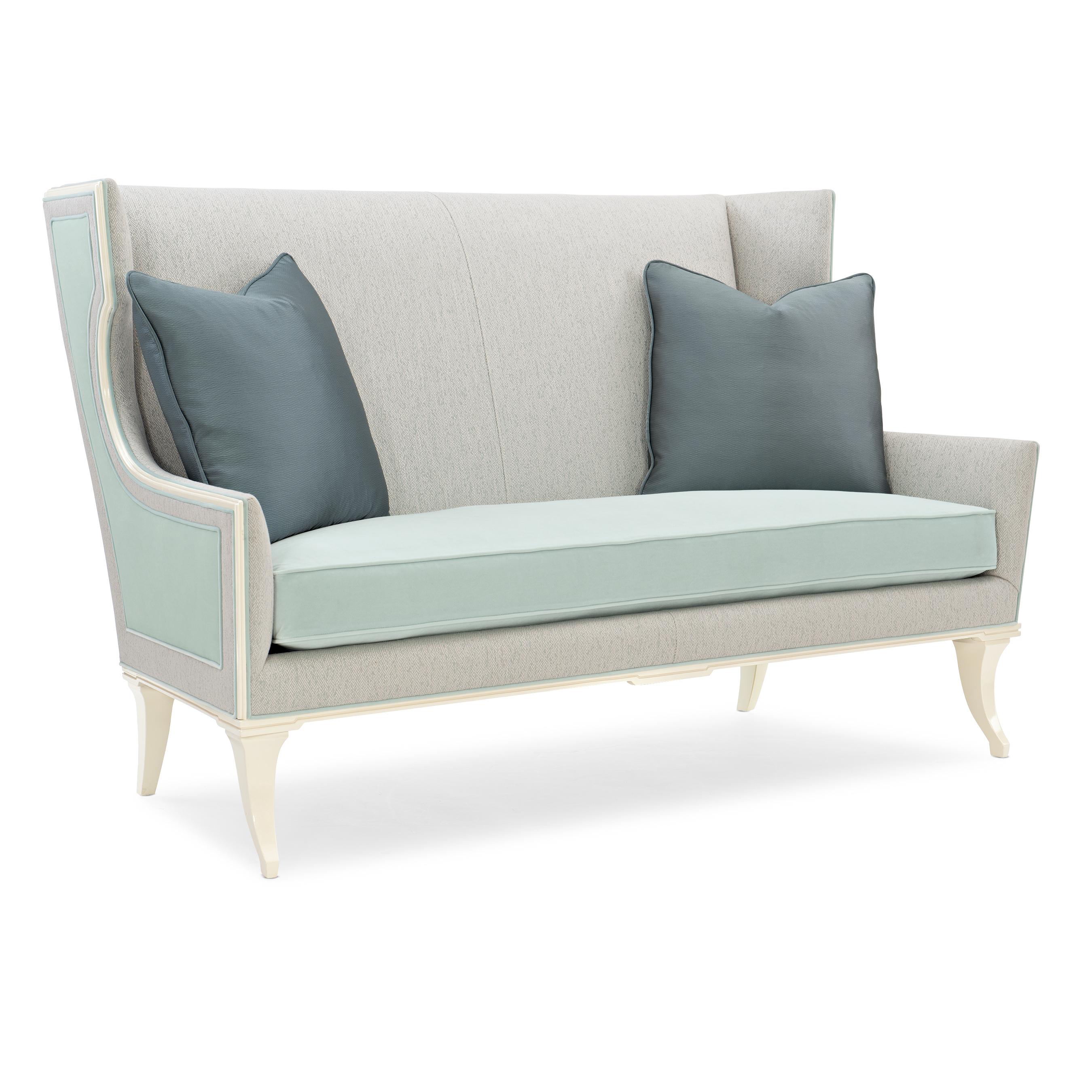 Traditional Loveseat Tea Time UPH-419-081-A in Light Blue, Light Gray Fabric