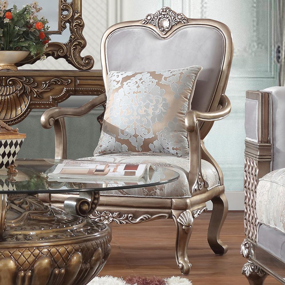 

    
Pearl Fabric & Bronze Finish Armchairs Set 2Pcs Traditional Homey Design HD-6033
