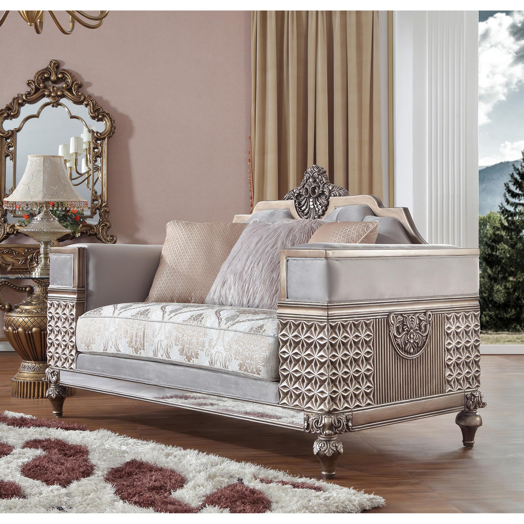

    
Homey Design Furniture HD-6033 Sofa Set Pearl/Bronze HD-3PC6033
