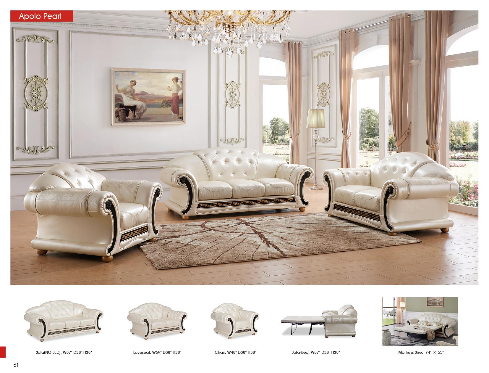 

                    
ESF Apolo Sofa Loveseat and Chair Set White Top grain leather Purchase 
