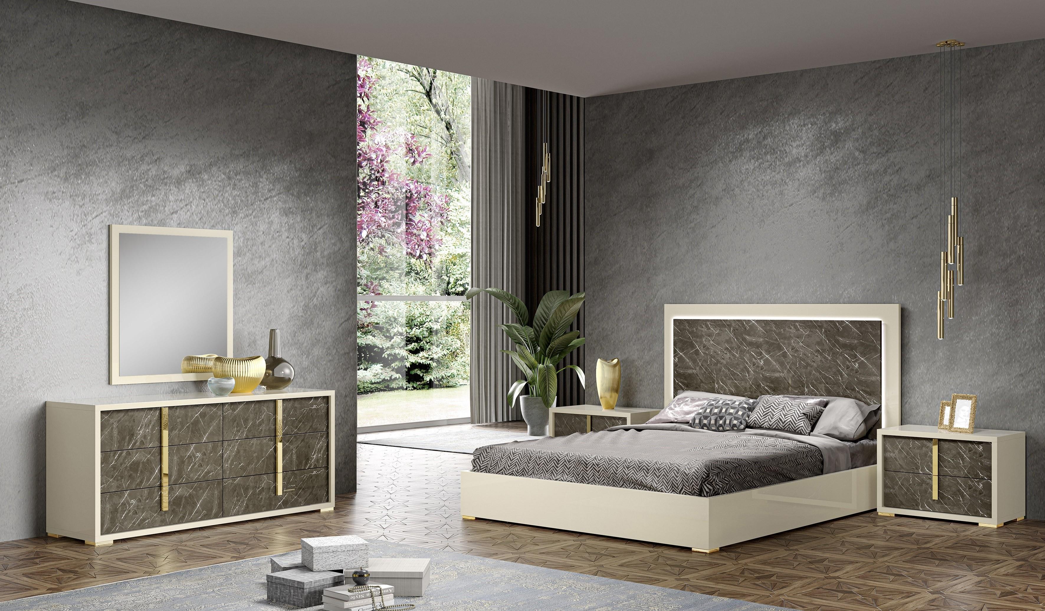 Contemporary Platform Bedroom Set Sonia SKU 18554-Q-5PC in White, Gray 