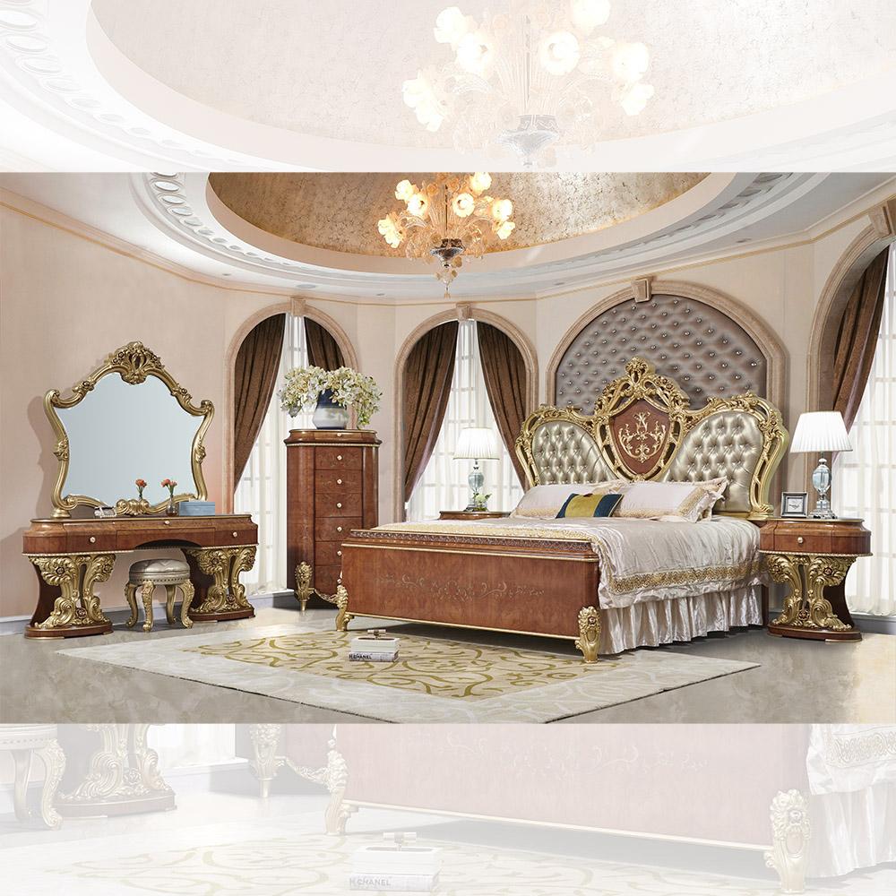 Traditional Sleigh Bedroom Set HD-BED9090-SET HD-BED9090-SET in Pearl Silver, Mahogany Leather
