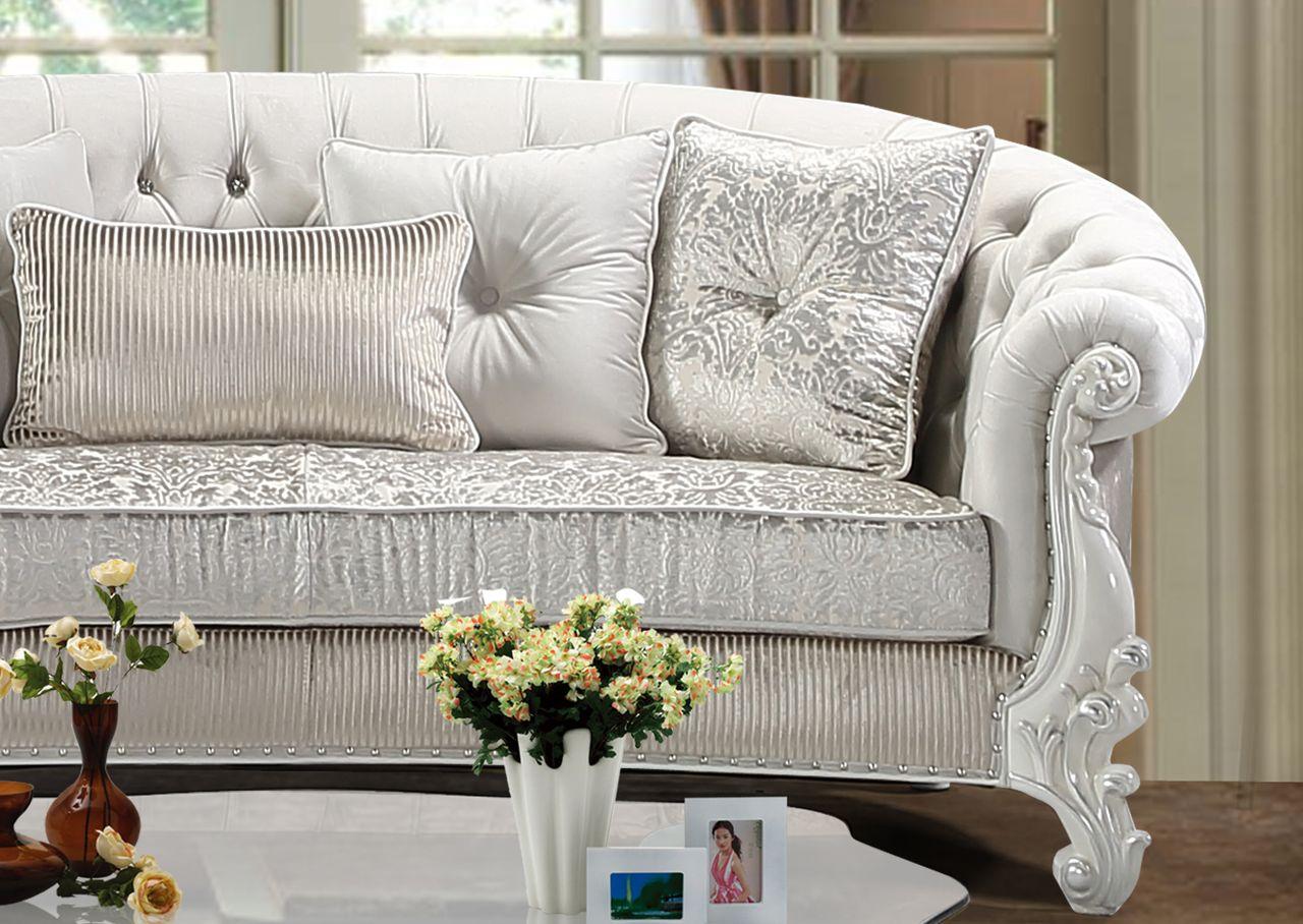 

        
Cosmos Furniture Juliana Sofa Loveseat and Chair Set Pearl White Fabric 810053742594
