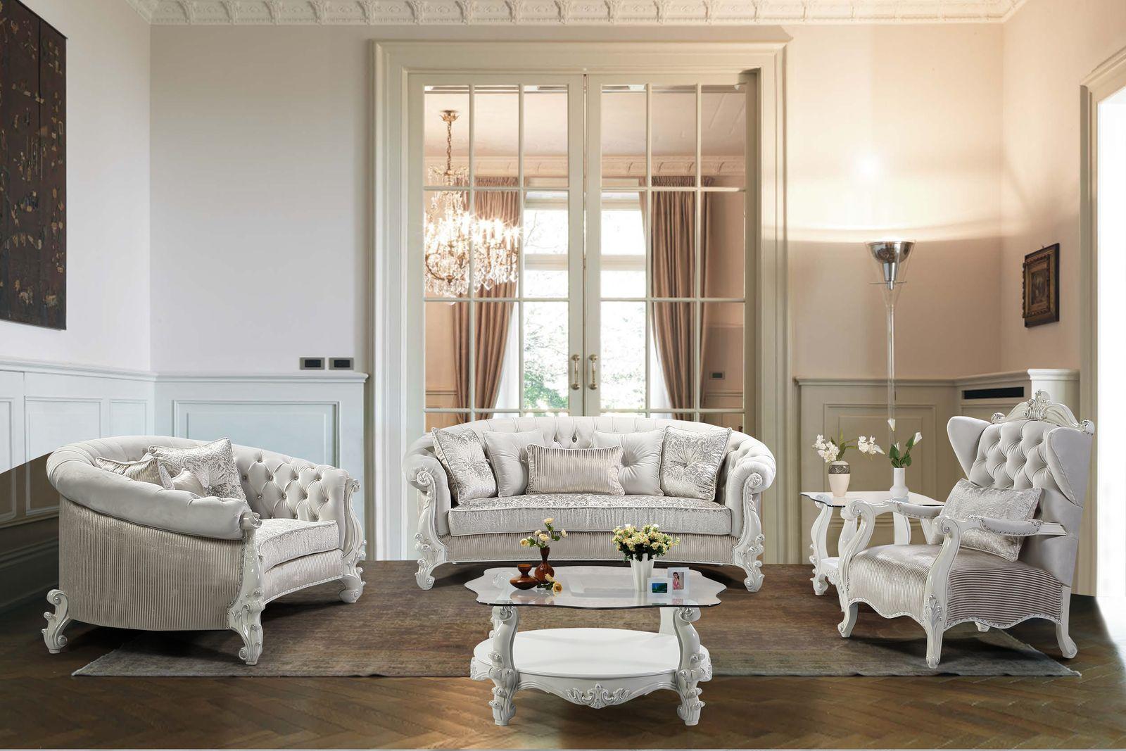 Traditional Sofa Set Juliana Juliana-Set-5 in Pearl White Fabric