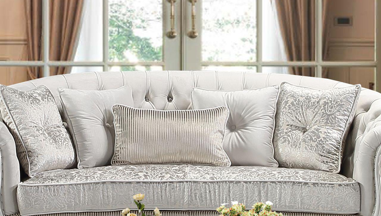 

    
Pearl White Finish Wood Sofa Traditional Cosmos Furniture Juliana
