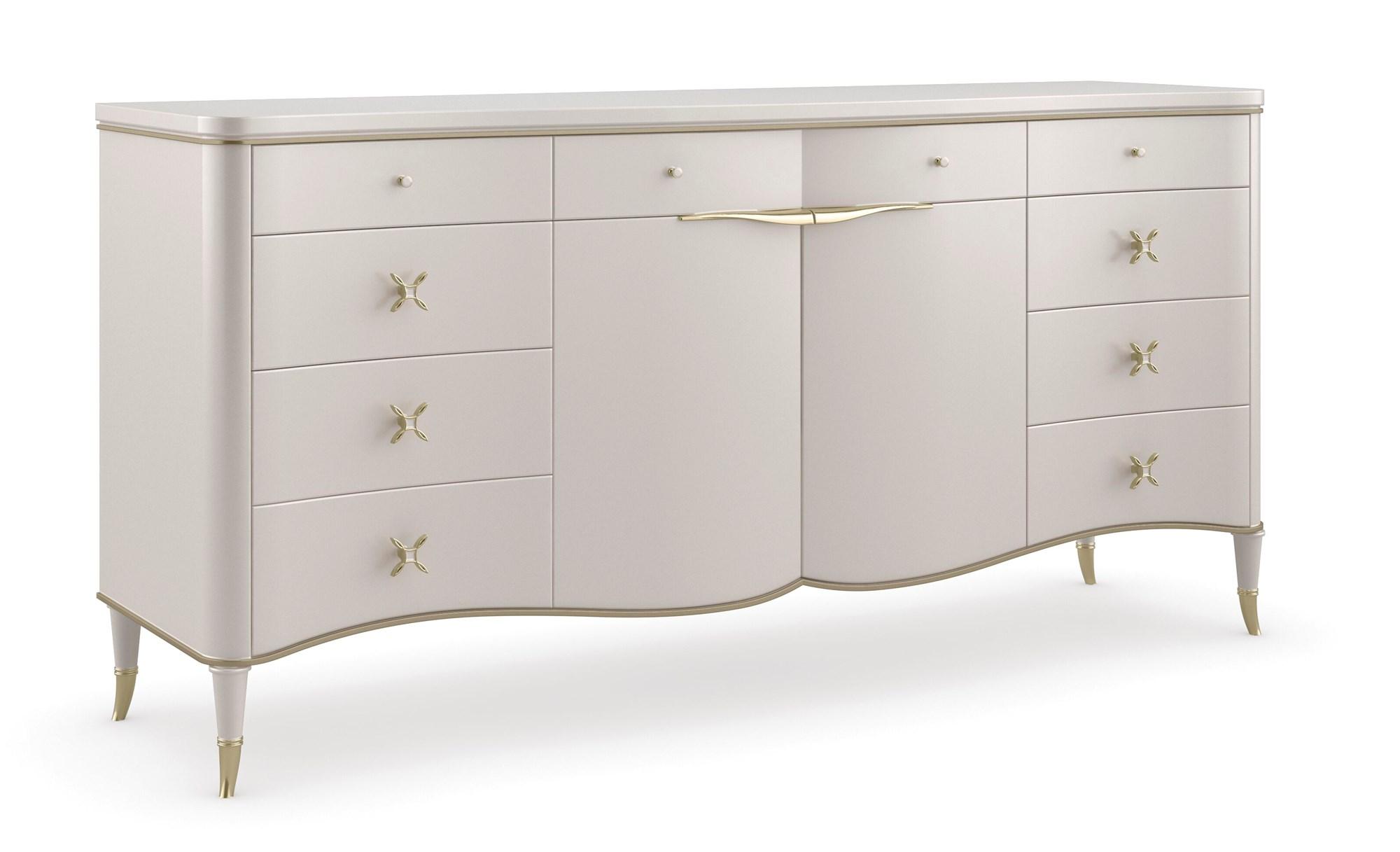 Contemporary Dresser With Mirror BELLE OF THE BALL / PAST REFLECTIONS CLA-021-011-Set-2 in Silver, Gold 