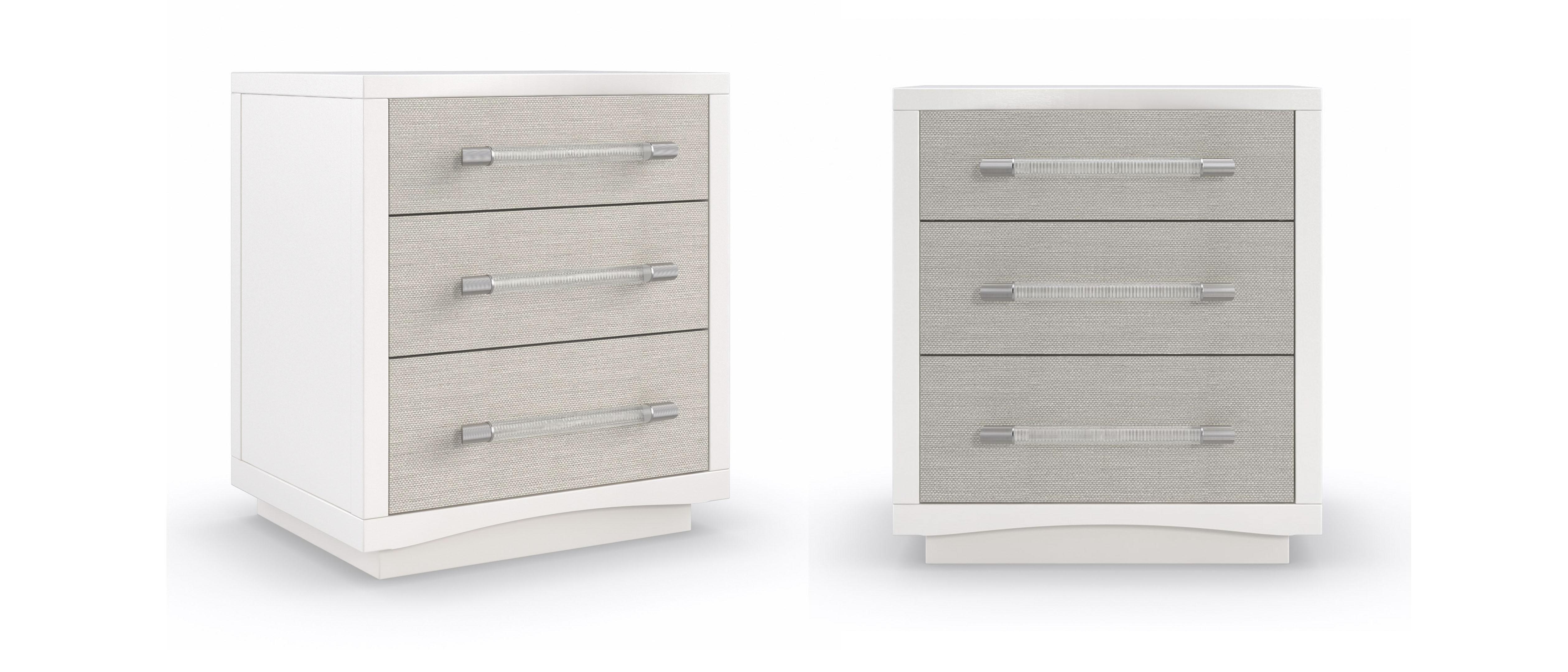 Contemporary Nightstand Set CLARITY CLA-421-065-Set-2 in White, Silver 
