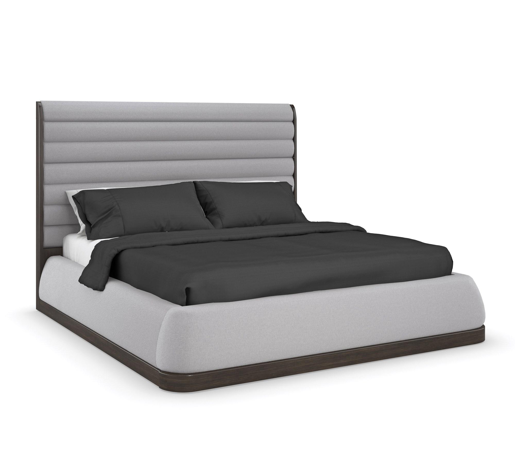 Contemporary Panel Bed LA MODA UPH PANEL BED M133-421-141 in Gray Microfiber