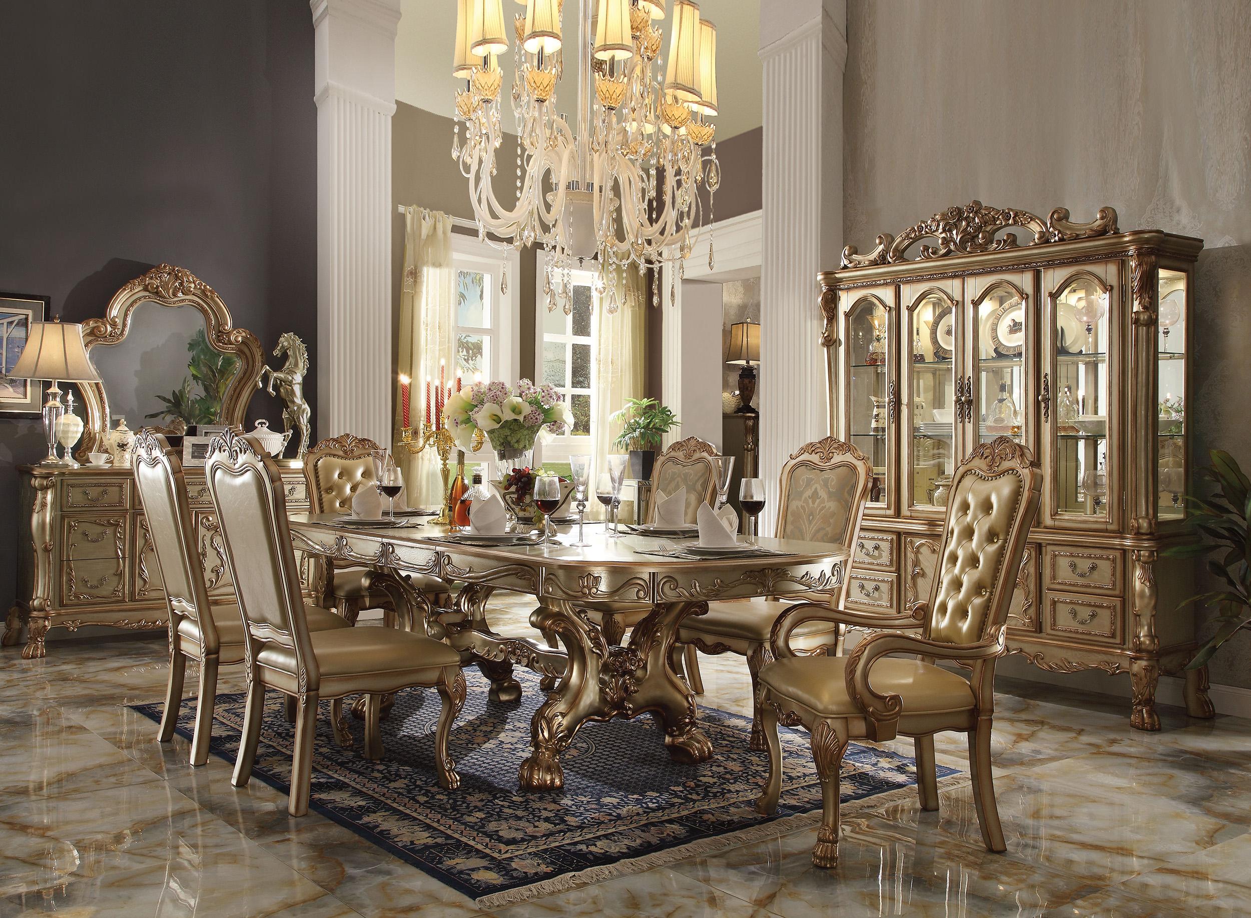 Classic, Traditional Dining Table Set Pendarvis Pendarvis DT-Set-7 in Bone, Gold Polyurethane