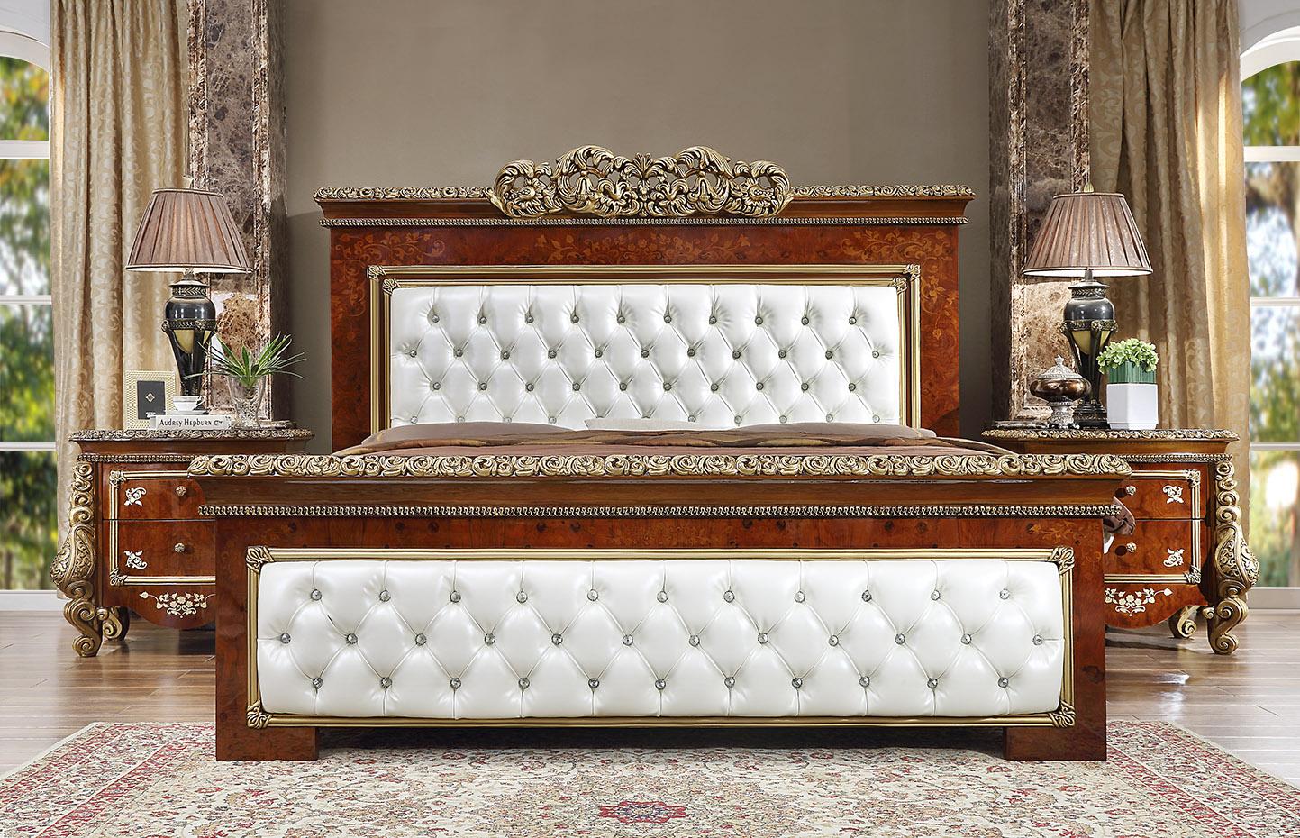 

    
Perfect Brown & Gold CAL King Bed Traditional Homey Design HD-1803
