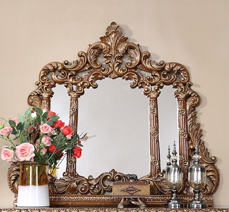 

    
Perfect Brown & Gold Dresser/Vanity & Mirror Set 2Pcs Traditional Homey Design HD-1803
