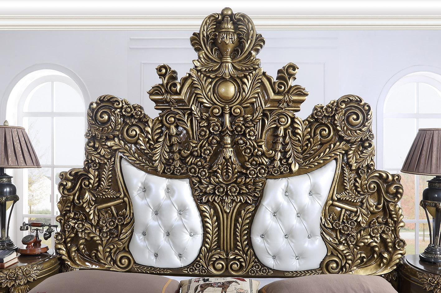 

    
Perfect Brown & Gold King Bed Traditional Homey Design HD-1802
