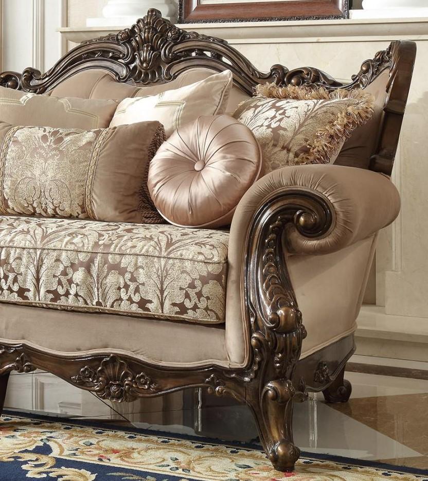 

    
Perfect Brown & Silk Beige Fabric Sofa Traditional Homey Design HD-6935
