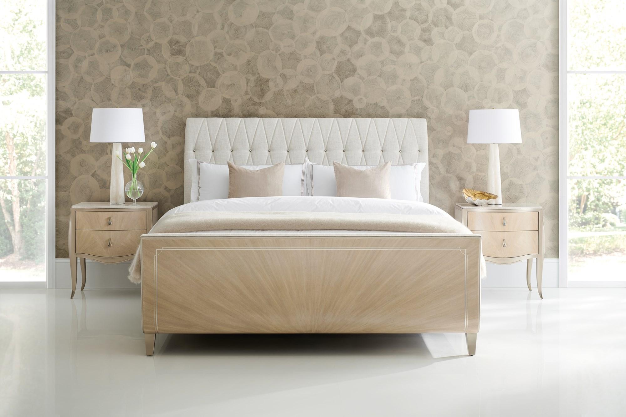 Contemporary Sleigh Bedroom Set DIAMOND JUBILEE / FAN CLUB NIGHTSTAND CLA-018-121-Set-3 in Beige Fabric