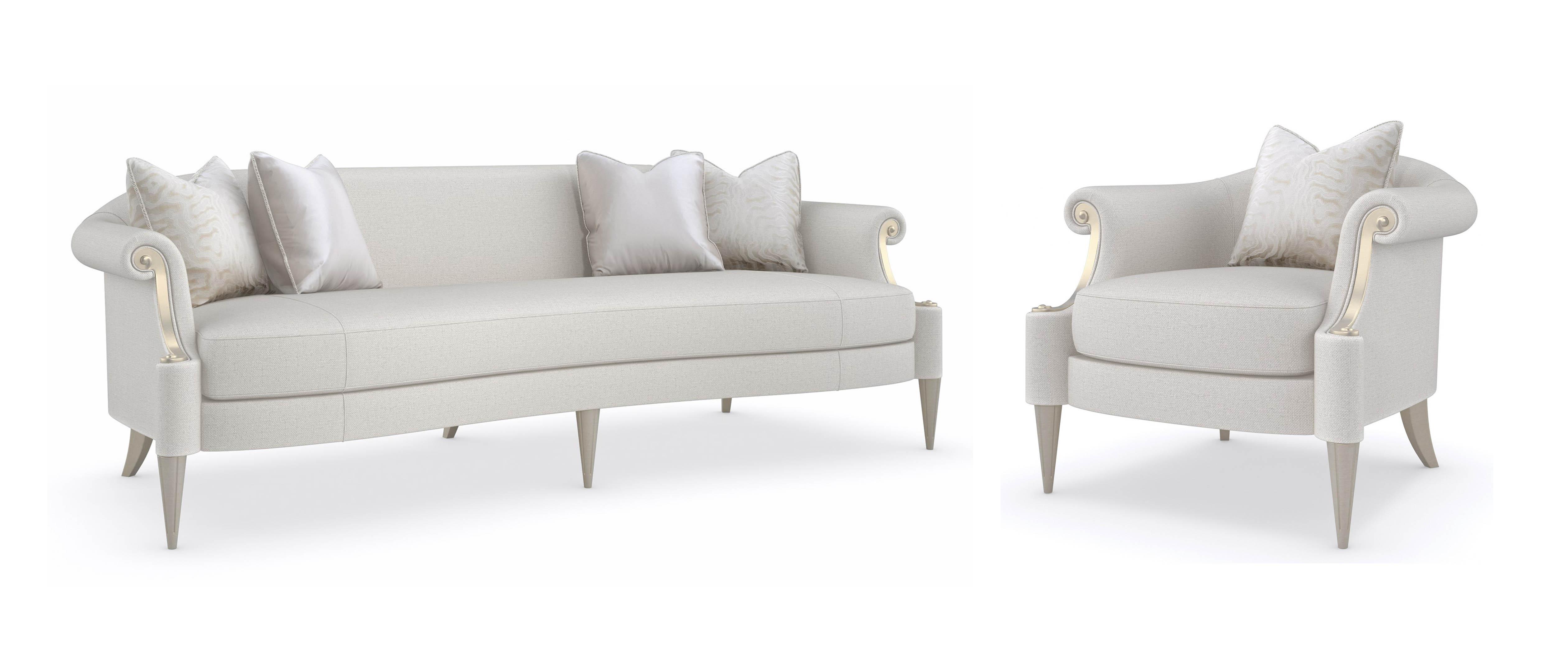 

    
Performance Velvet & Soft Radiance Paint Scroll Arms Sofa & Chair Set LILLIAN by Caracole
