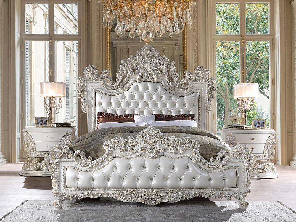 

    
Performance White Faux Leather Tufted CAL King Bed Set 5Pcs Traditional Homey Design HD-1813
