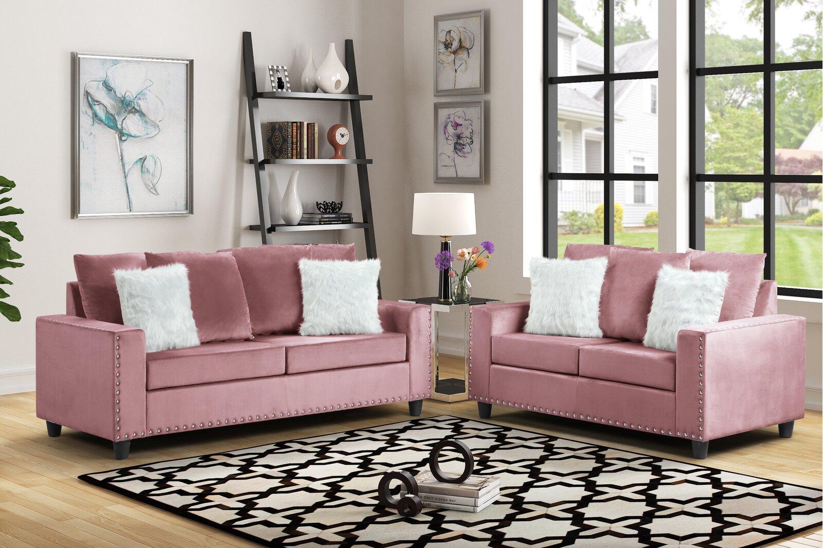 

    
Pink Fabric Sofa & Loveseat Set 2 MORRIS Galaxy Home Contemporary Modern
