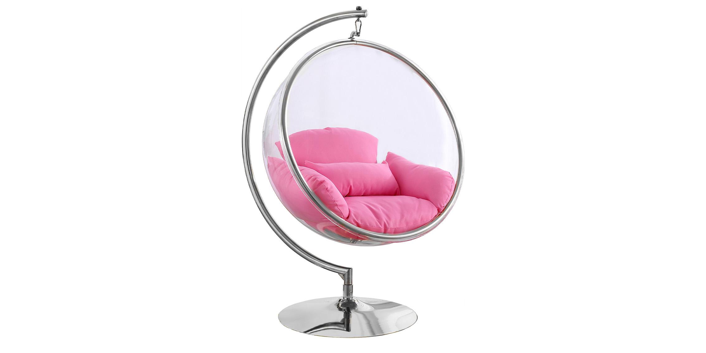Contemporary, Modern Accent Chair LUNA 507White 507Pink in Chrome, Pink Fabric