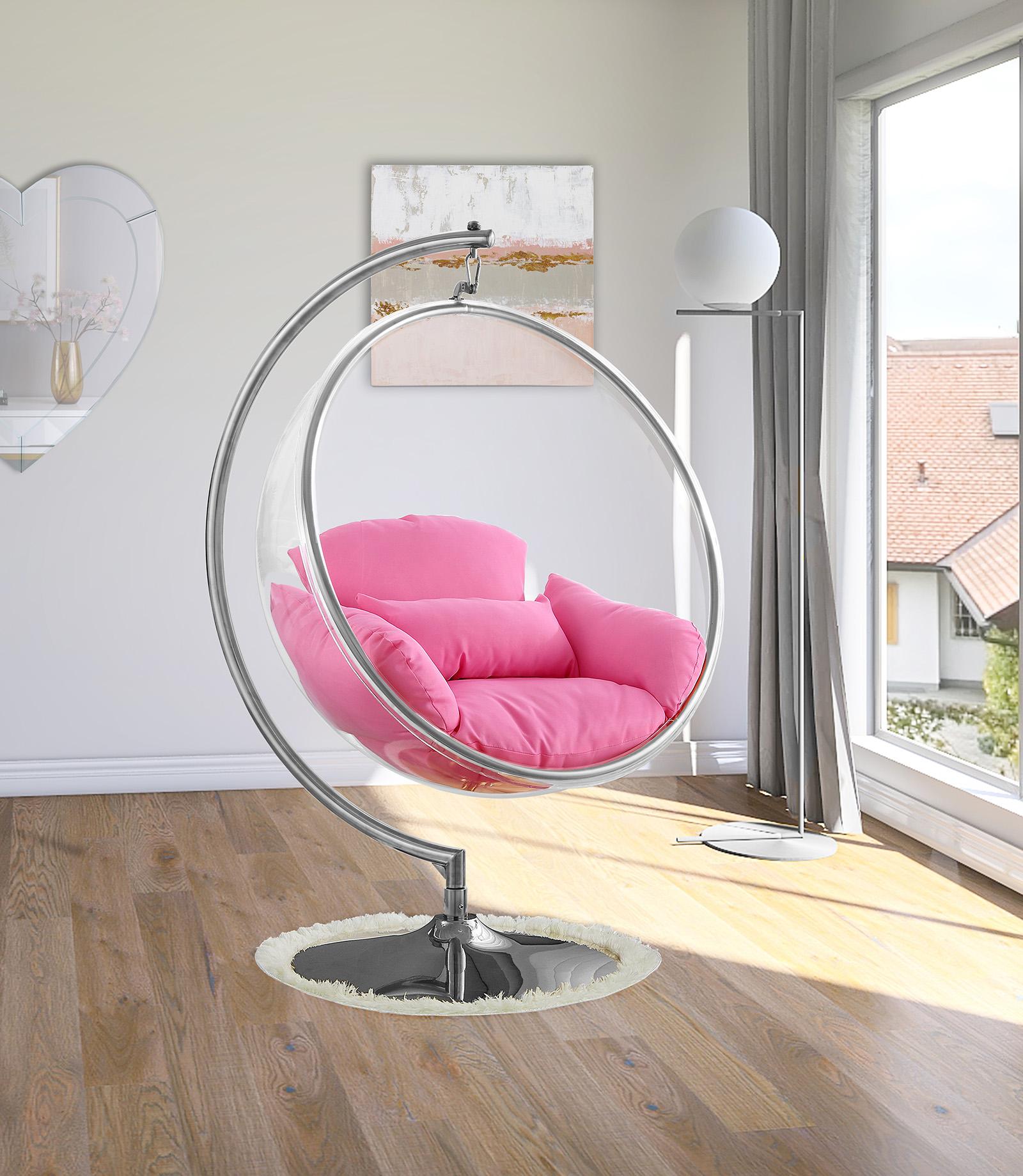 

    
Pink Pillow Chrome & Acrylic Swing Bubble Chair LUNA 507White Meridian Modern

