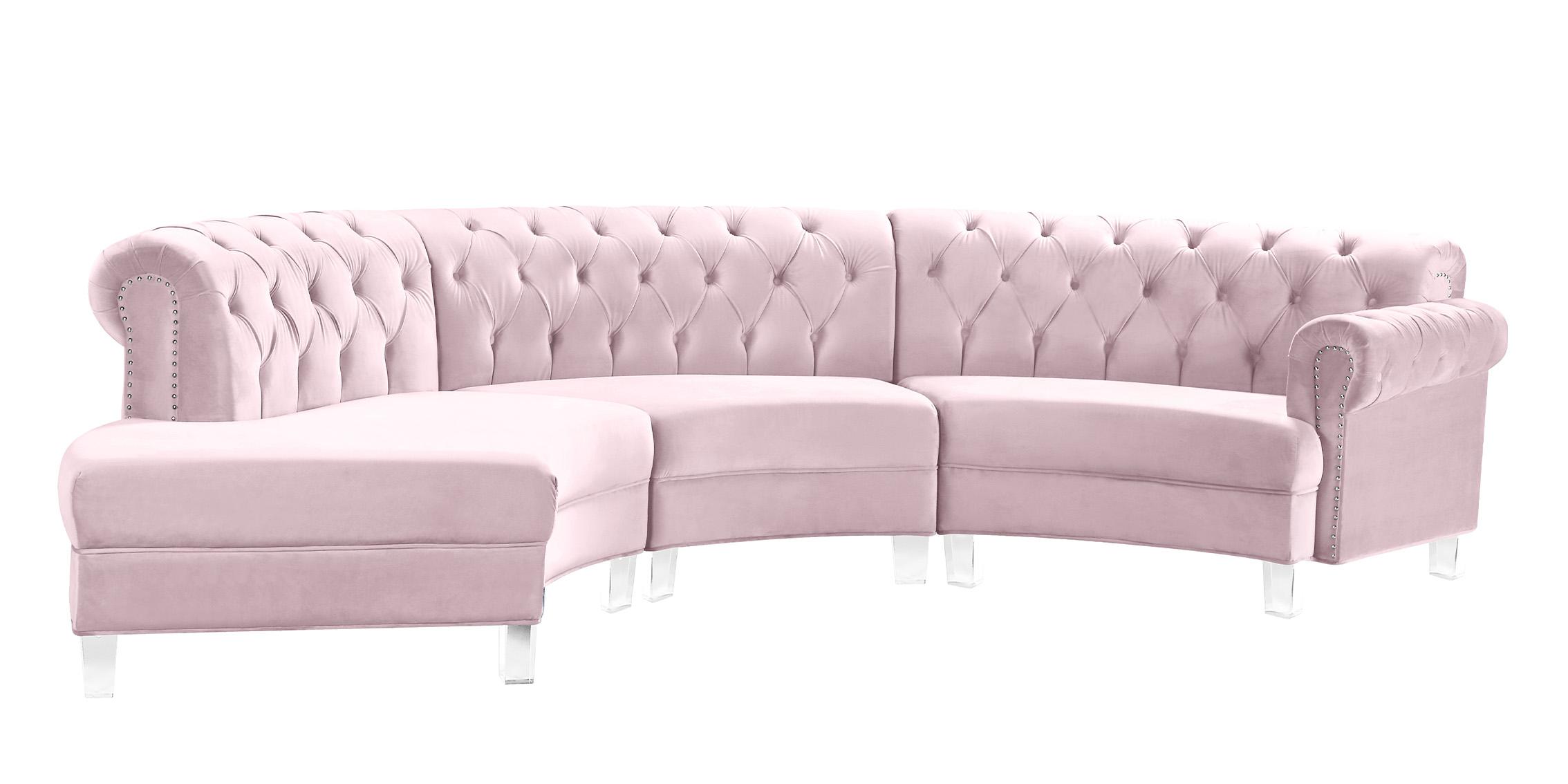 

        
Meridian Furniture ANABELLA 697Pink-3 Sectional Sofa Pink Velvet 704831407297
