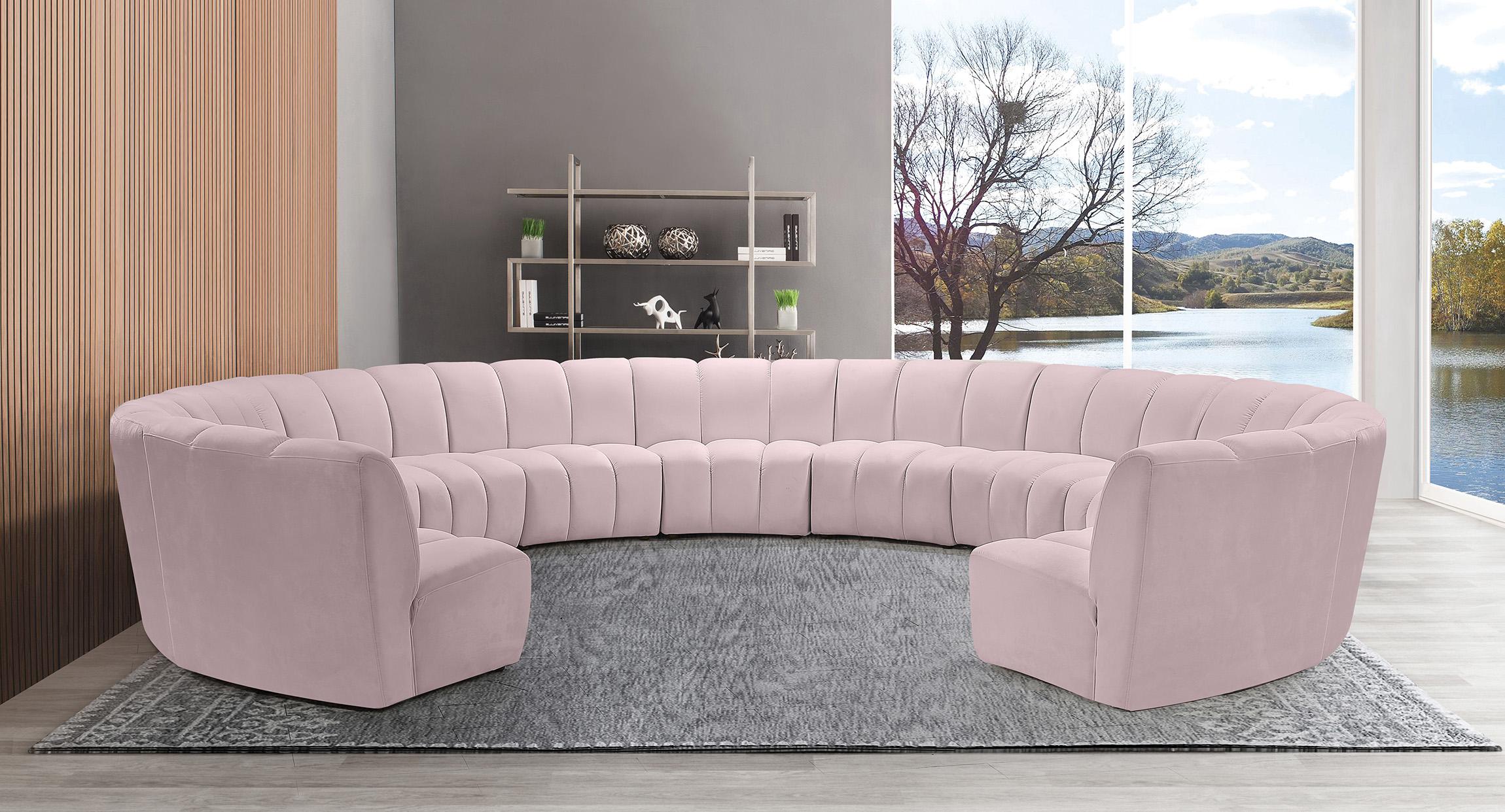 

    
Pink Velvet Modular Sectional Sofa INFINITY 638Pink-11PC Meridian Modern
