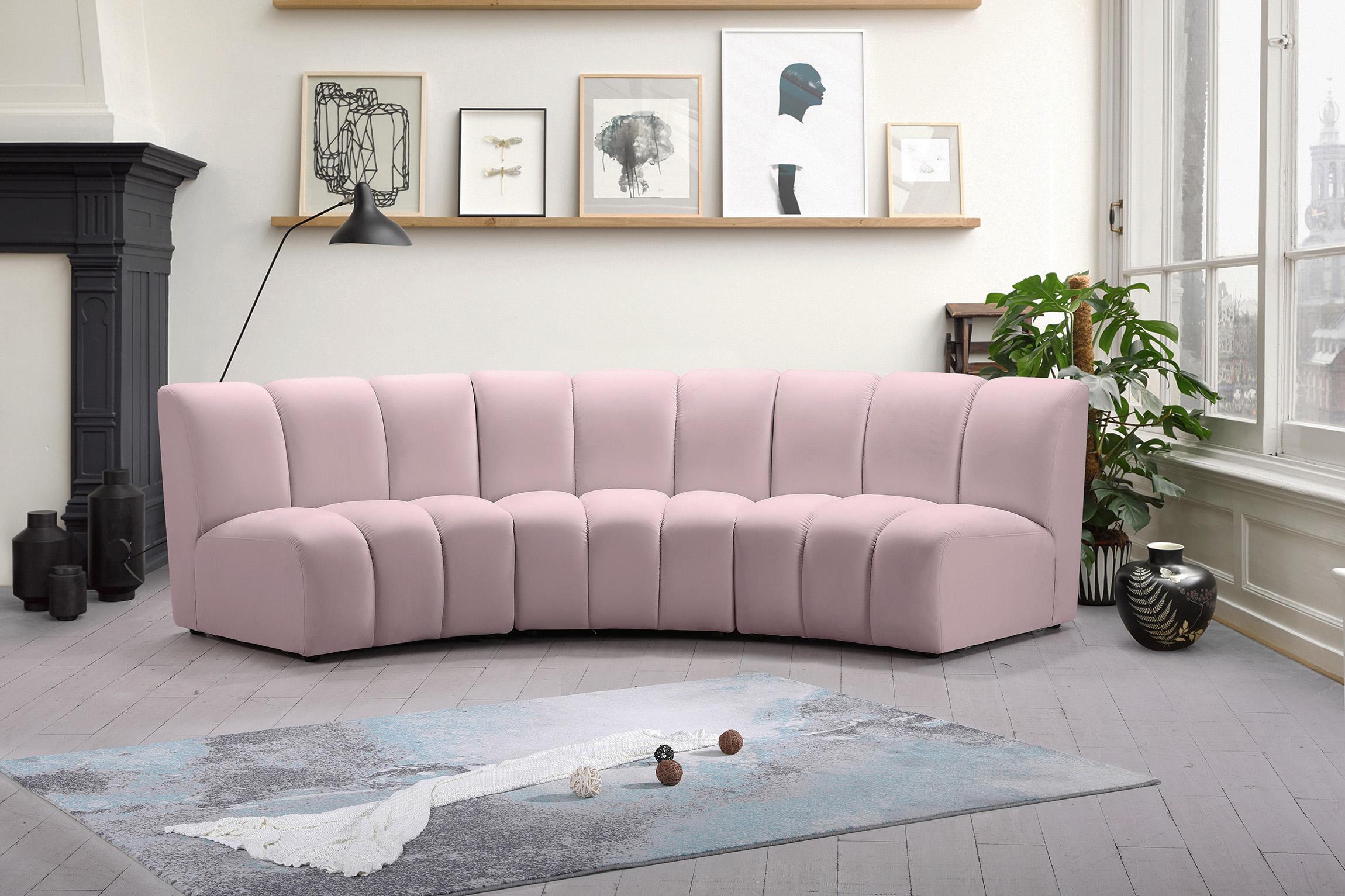 

    
Pink Velvet Modular Sectional Sofa INFINITY 638Pink-3PC Meridian Modern
