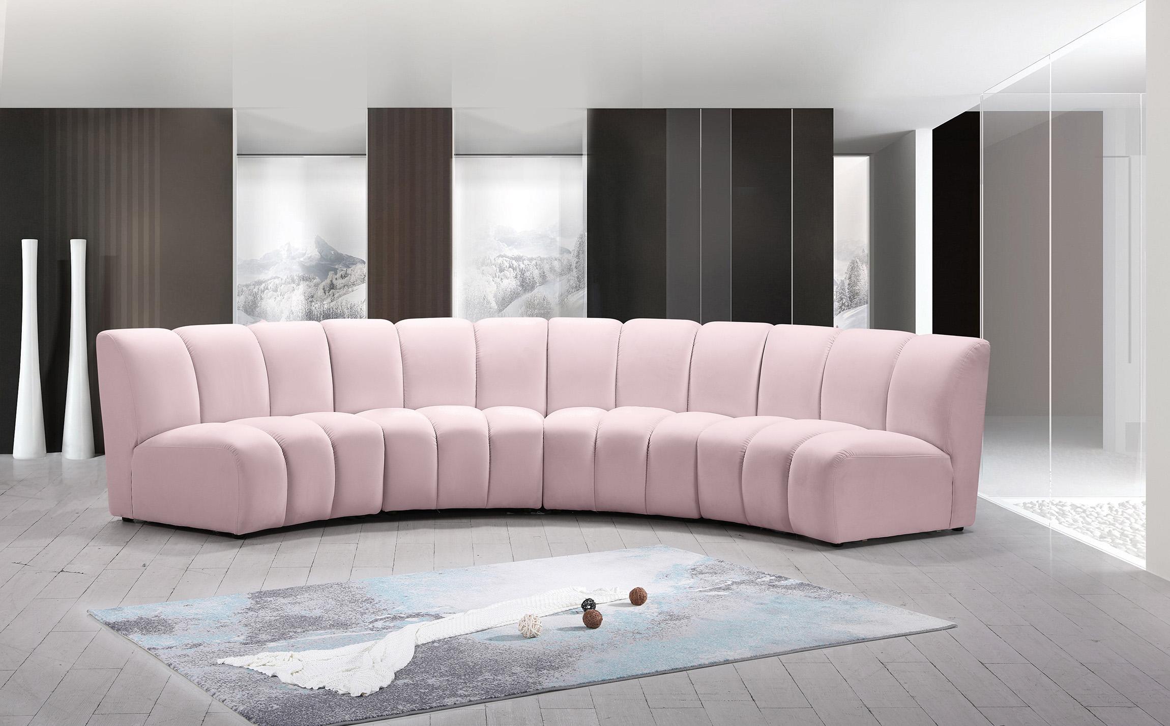 

    
Pink Velvet Modular Sectional Sofa INFINITY 638Pink-4PC Meridian Modern
