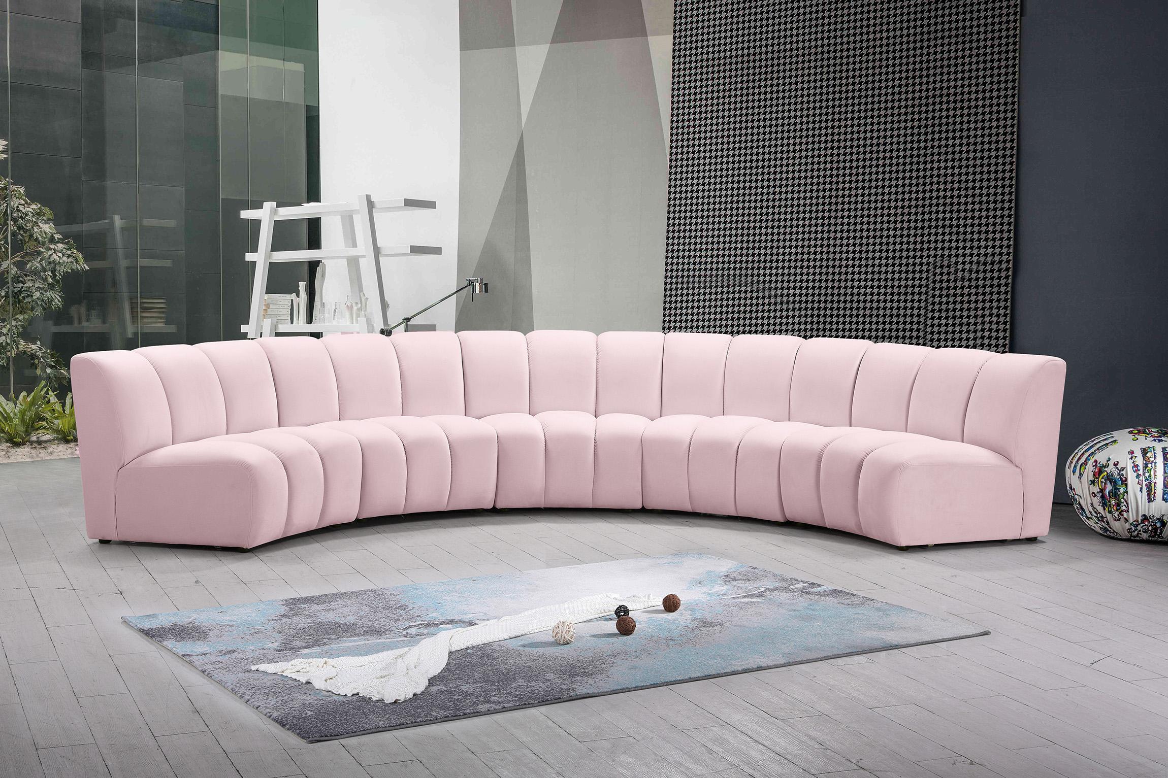 

    
Pink Velvet Modular Sectional Sofa INFINITY 638Pink-5PC Meridian Modern
