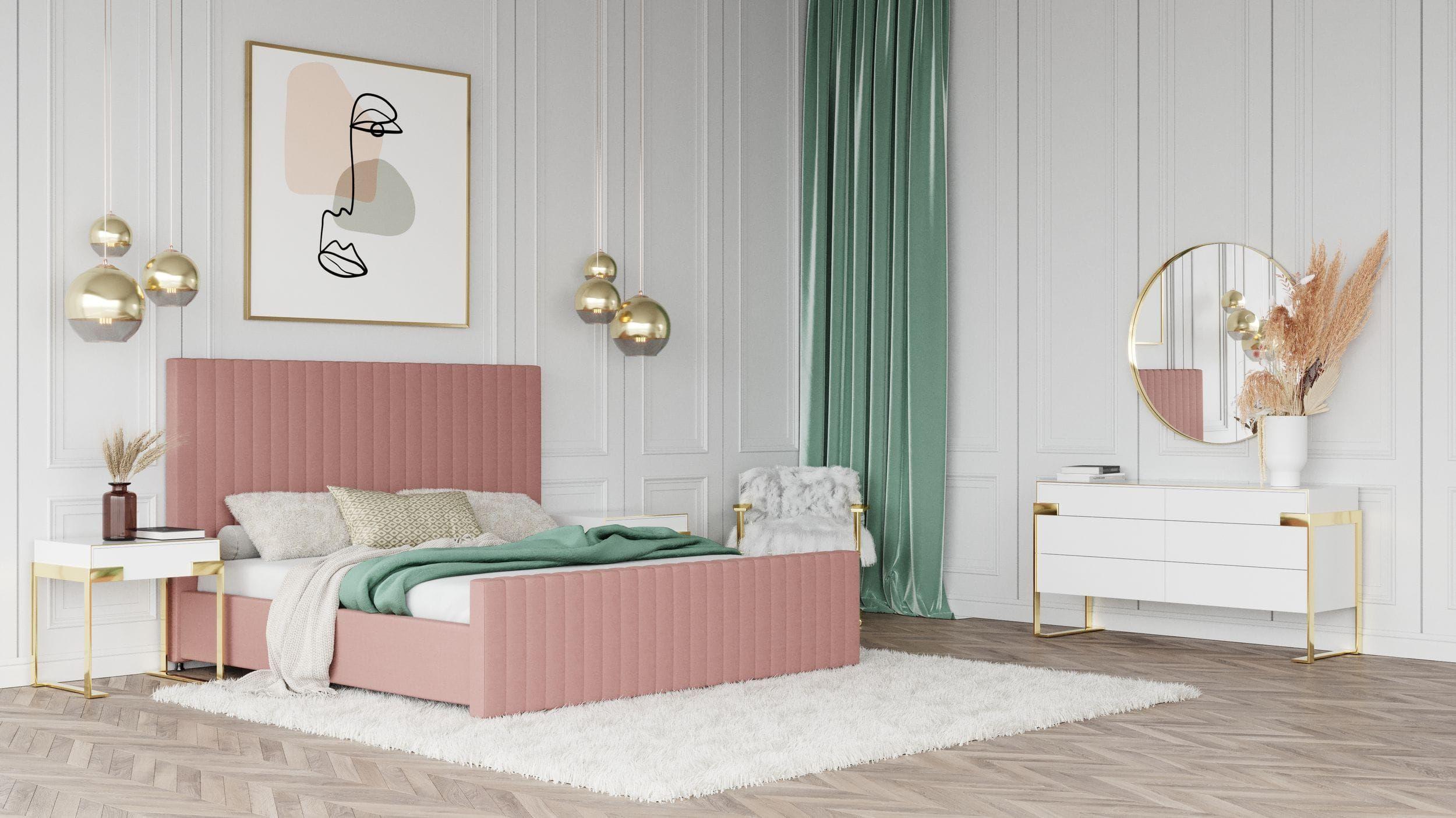 Contemporary, Modern Bedroom Set Beverly VGJYJY-653-MAU-BED-K-5pcs in Pink Velvet
