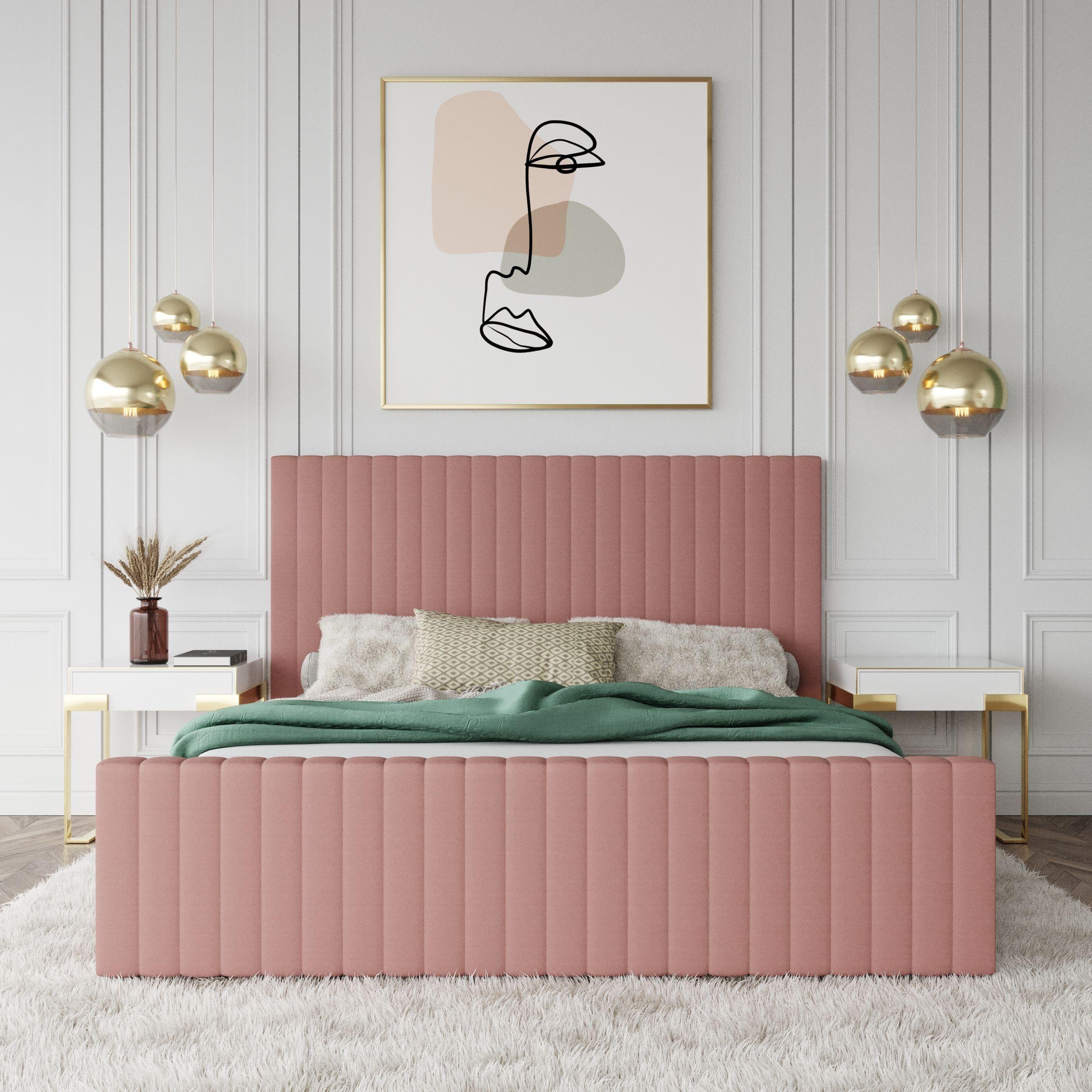 Contemporary, Modern Bedroom Set Beverly VGJYJY-653-MAU-BED-K-3pcs in Pink Velvet