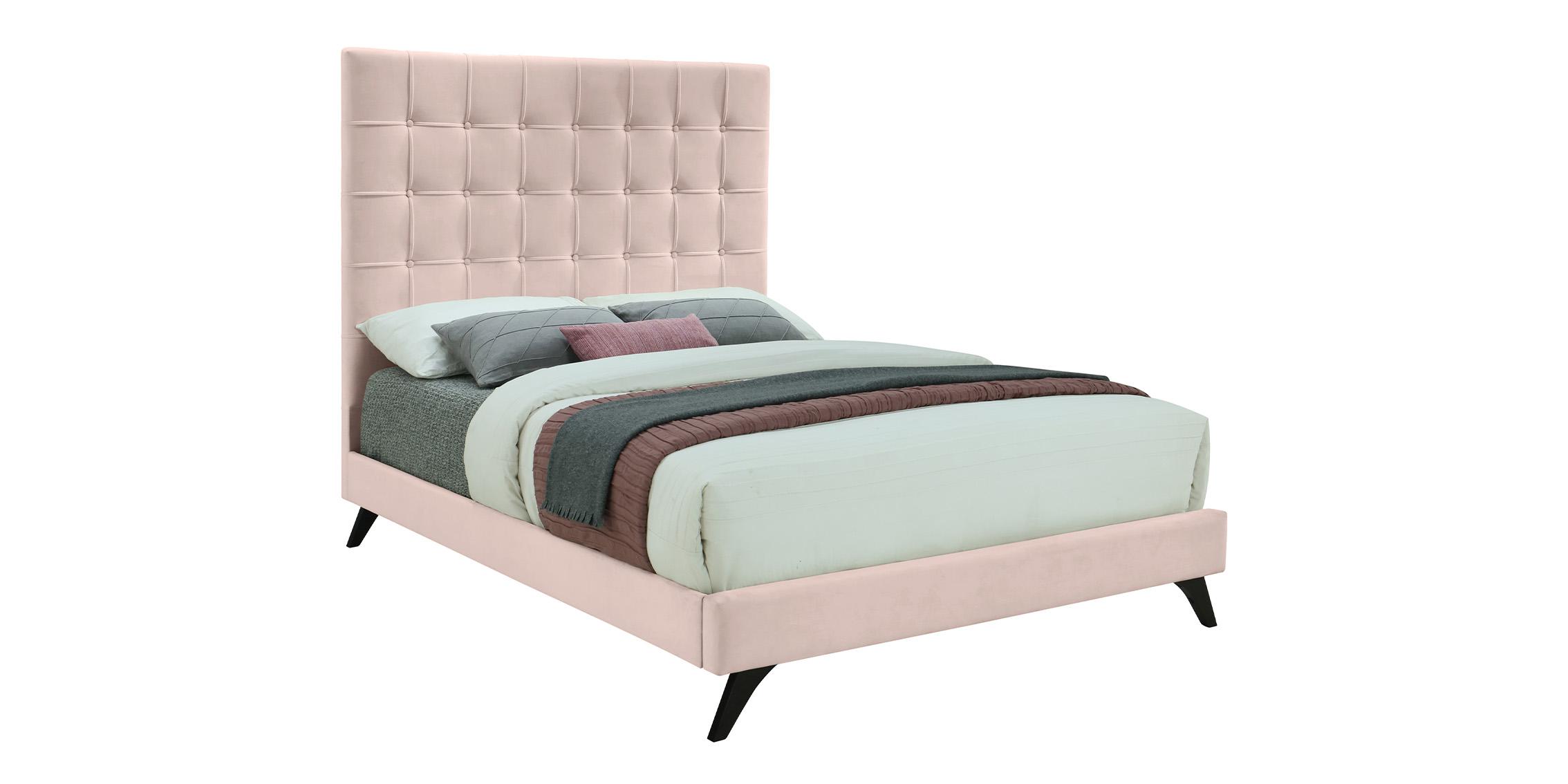 Contemporary, Modern Platform Bed ELLY EllyPink-F EllyPink-F in Espresso, Pink Fabric