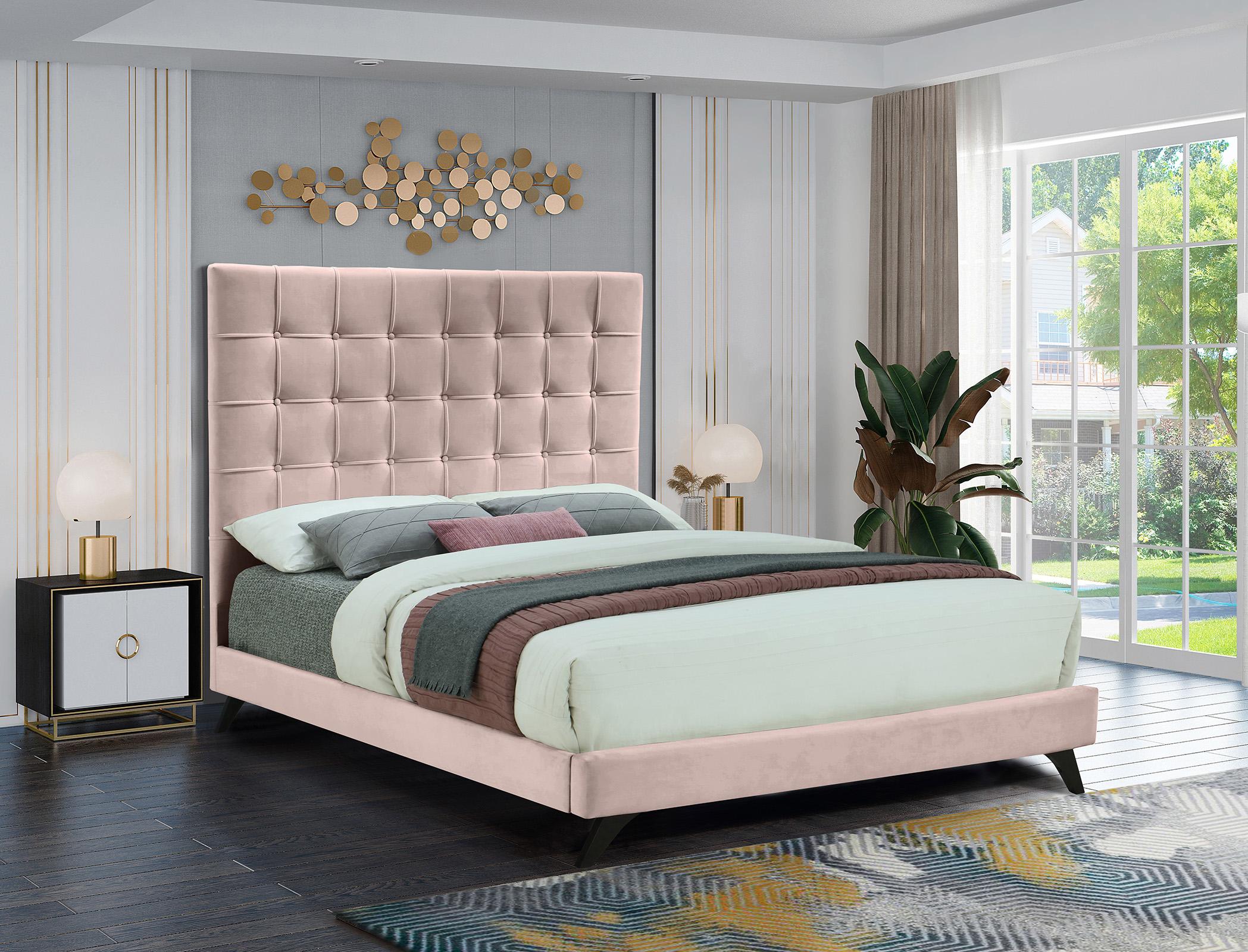 

    
Pink Velvet Button Tufted Full Bed ELLY Pink-F Meridian Modern Contemporary
