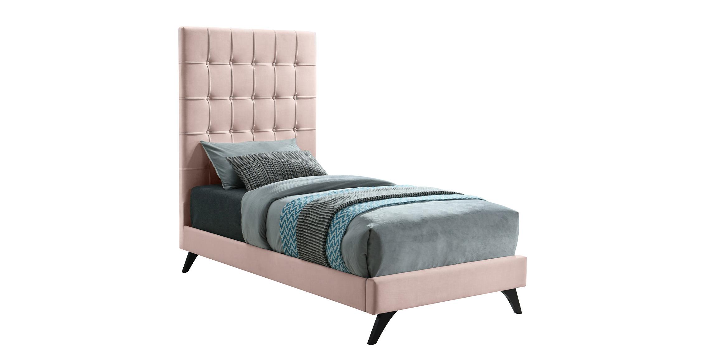 

    
Pink Velvet Button Tufted Twin Bed ELLY Pink-T Meridian Modern Contemporary
