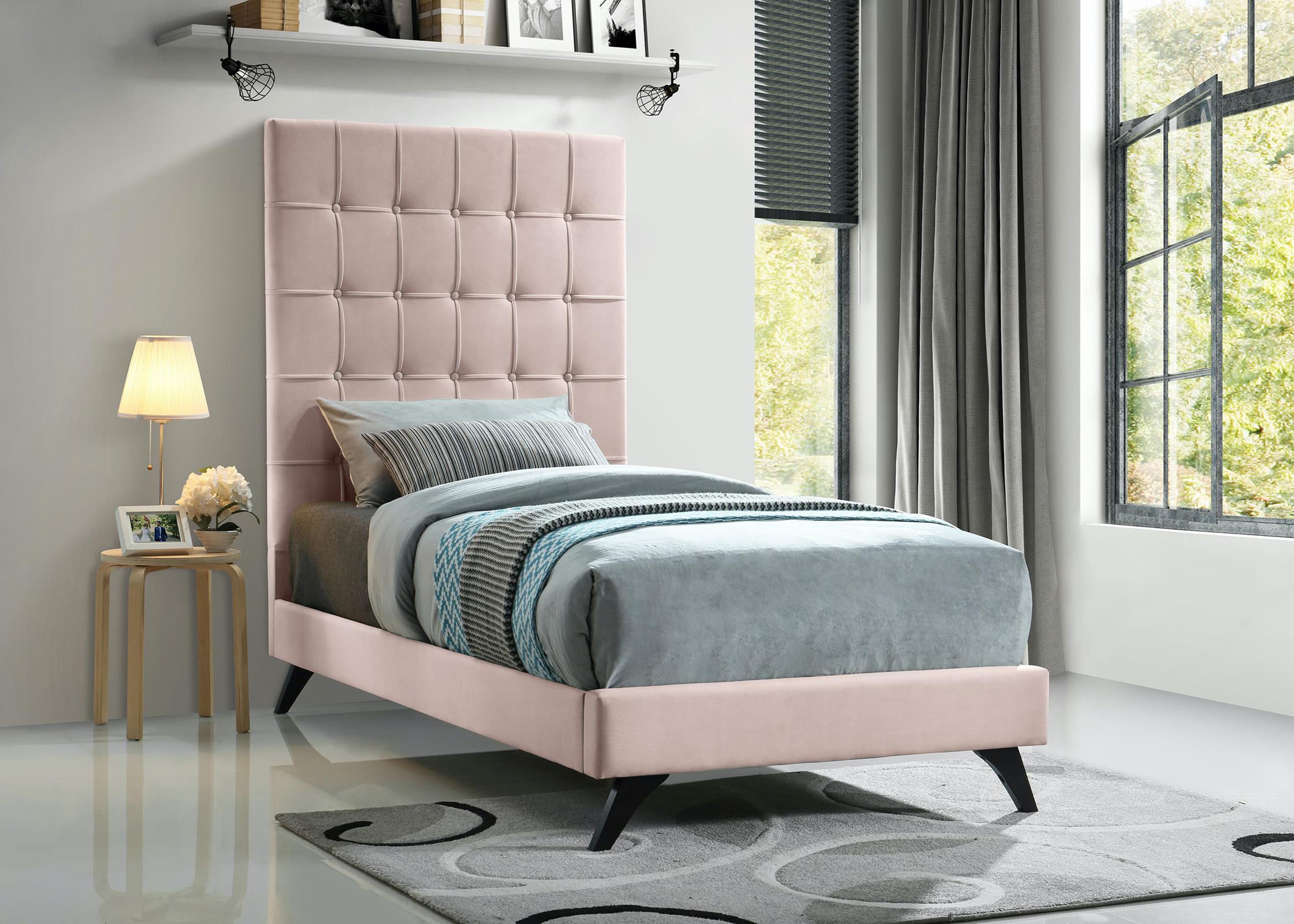 

    
Pink Velvet Button Tufted Twin Bed ELLY Pink-T Meridian Modern Contemporary
