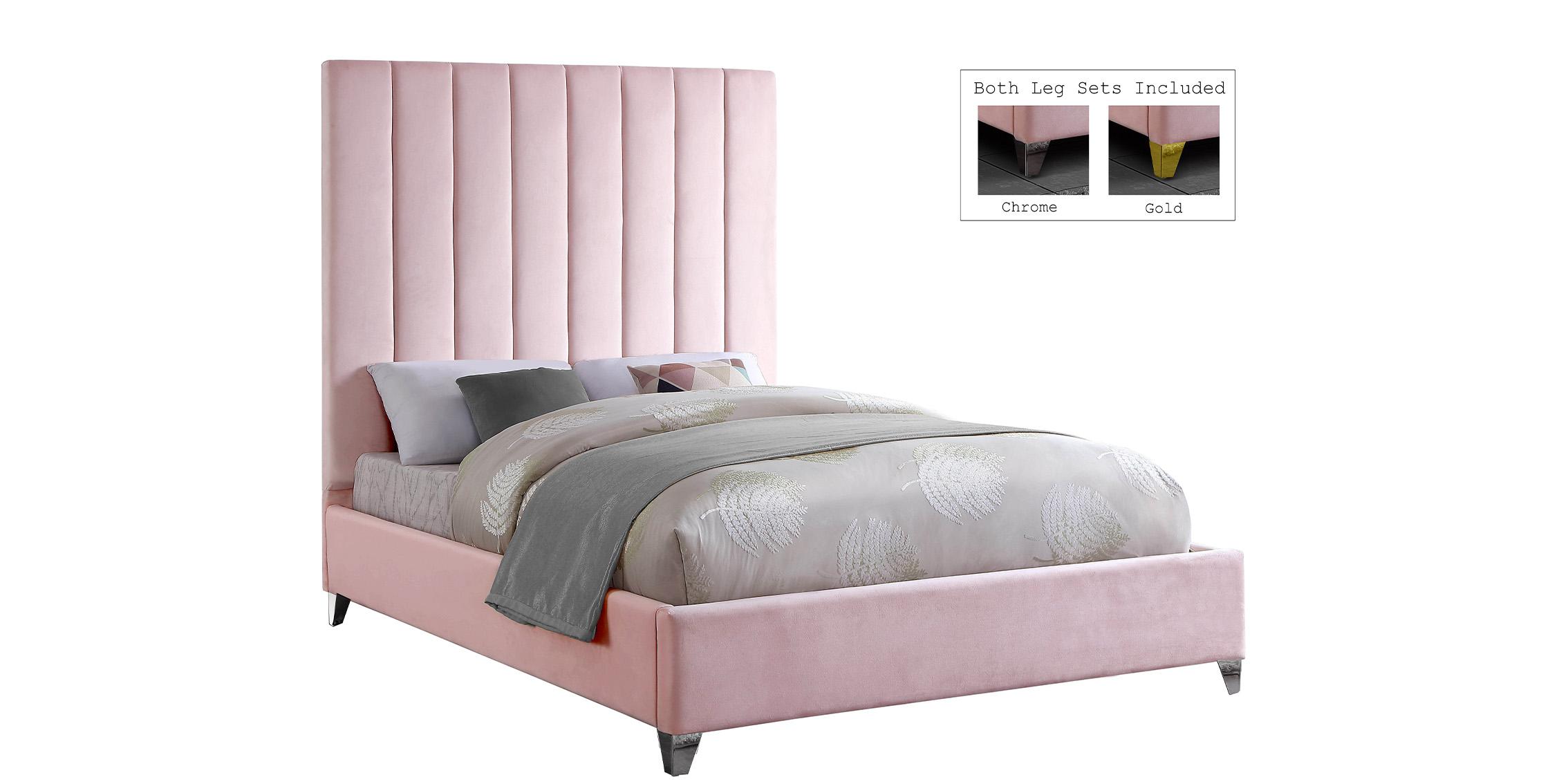 Contemporary Platform Bed VIA ViaPink-F ViaPink-F in Pink Velvet
