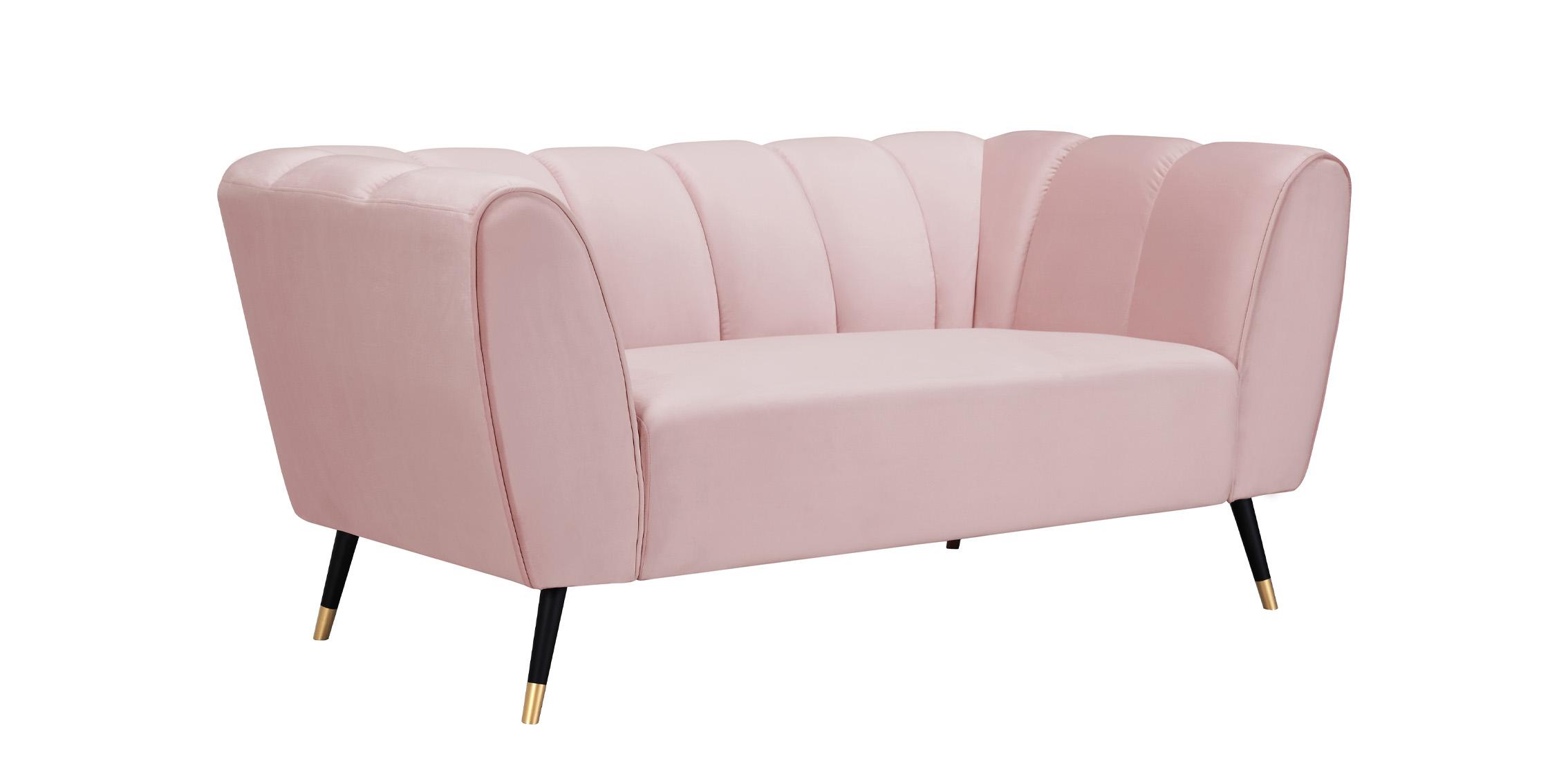 

    
Pink Velvet Channel Tufted Loveseat BEAUMONT 626Pink-L Meridian Contemporary
